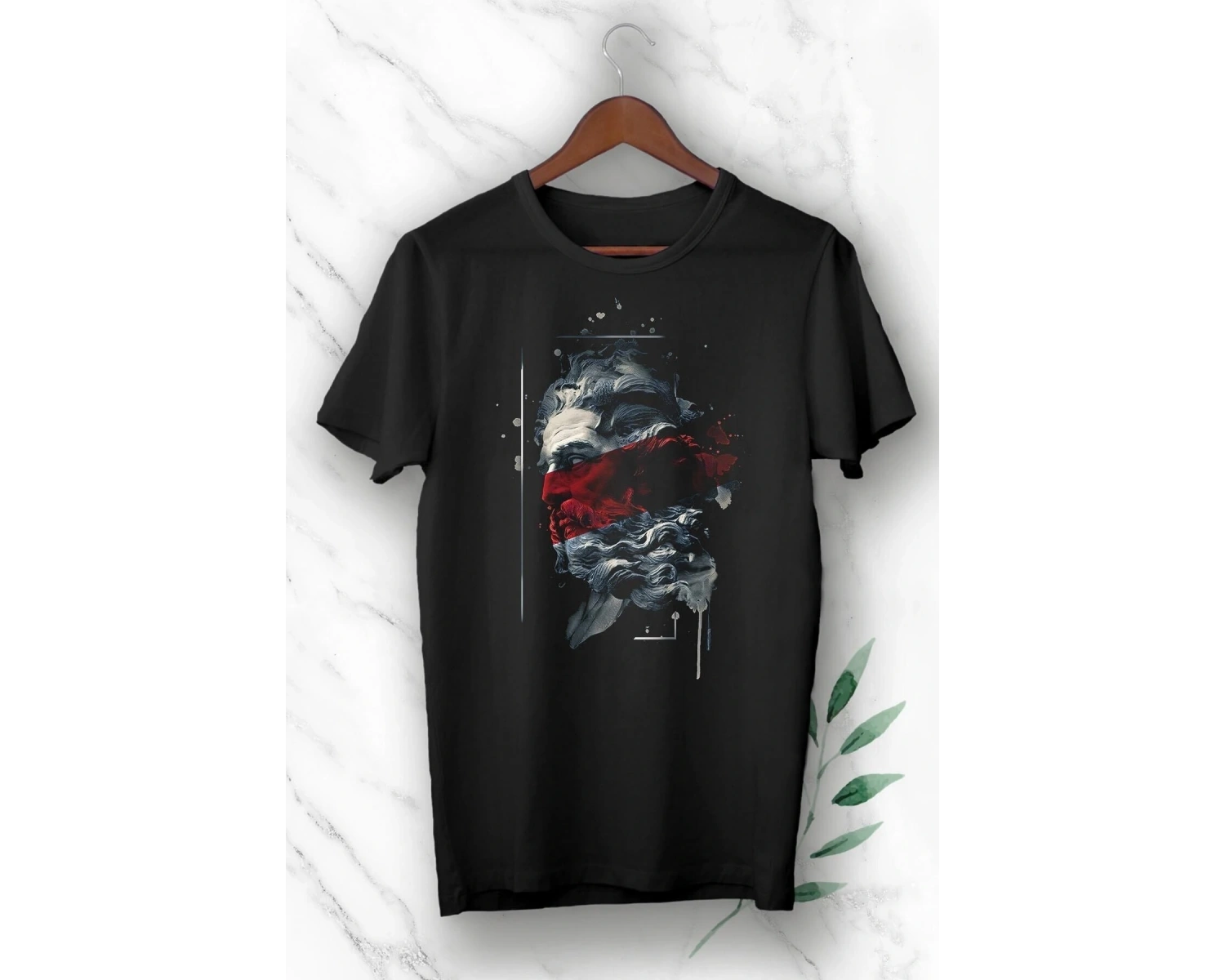 Mitoloji Zeus Heykel Baskılı Siyah Unısex Tişört