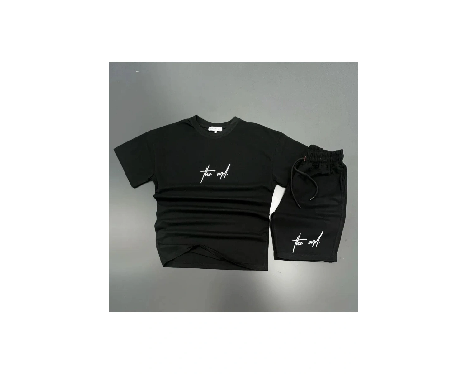 MODARİCH The End Beyaz T-shirt Siyah Penye Şort - Şort Tişört Alt Üst Takım Baskılı Oversize