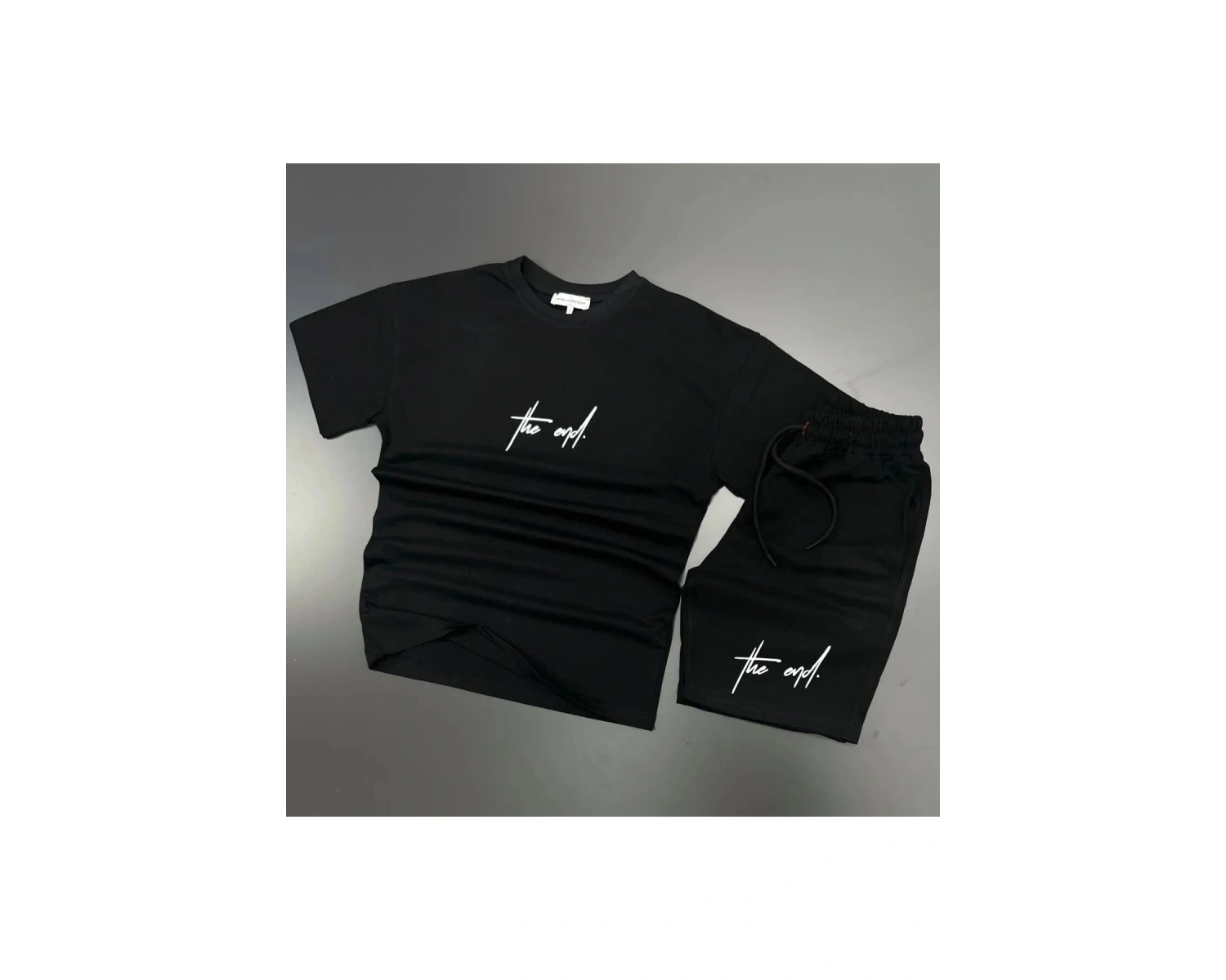 MODARİCH The End Beyaz T-shirt Siyah Penye Şort - Şort Tişört Alt Üst Takım Baskılı Oversize