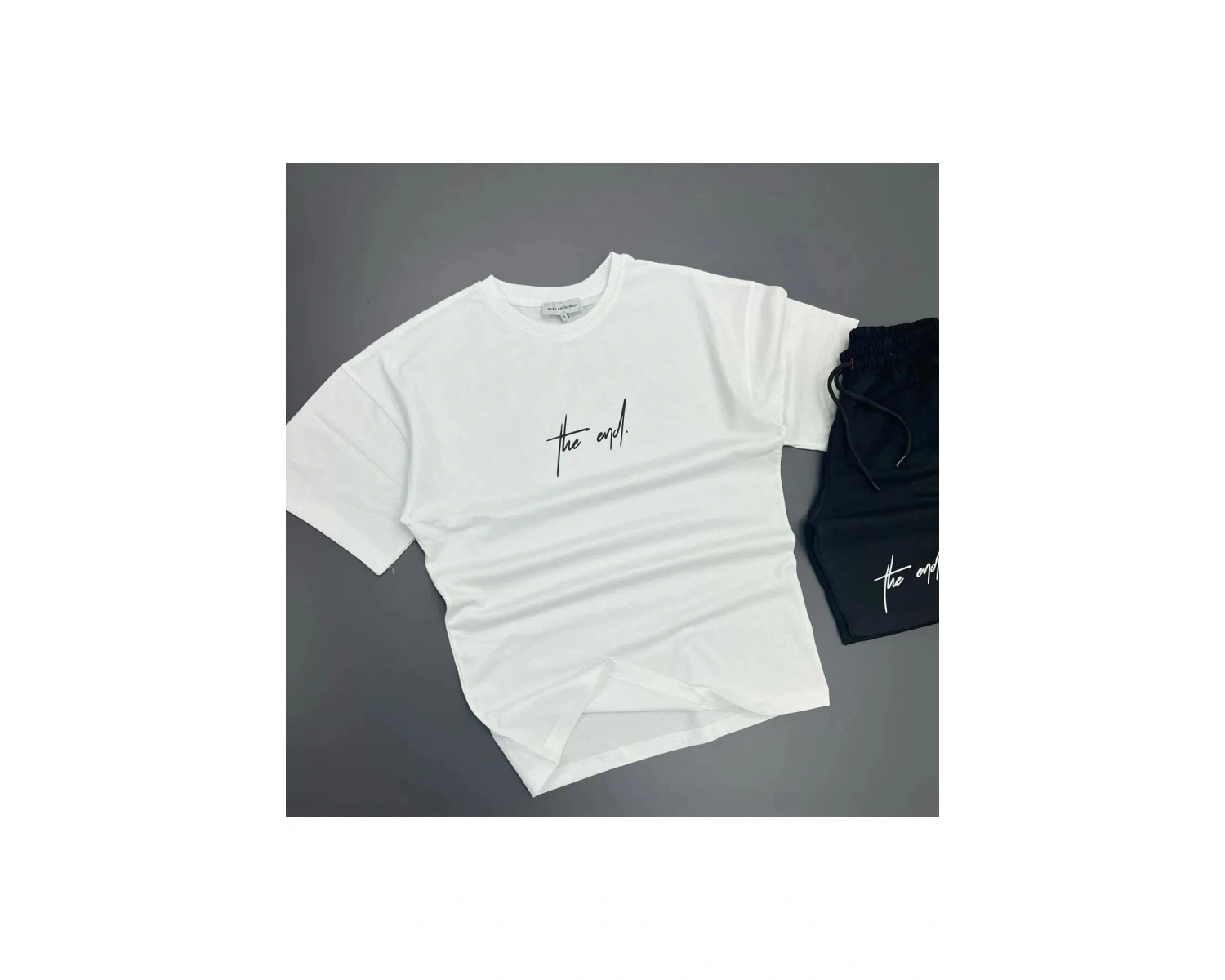 MODARİCH The End Beyaz T-shirt Siyah Penye Şort - Şort Tişört Alt Üst Takım Baskılı Oversize