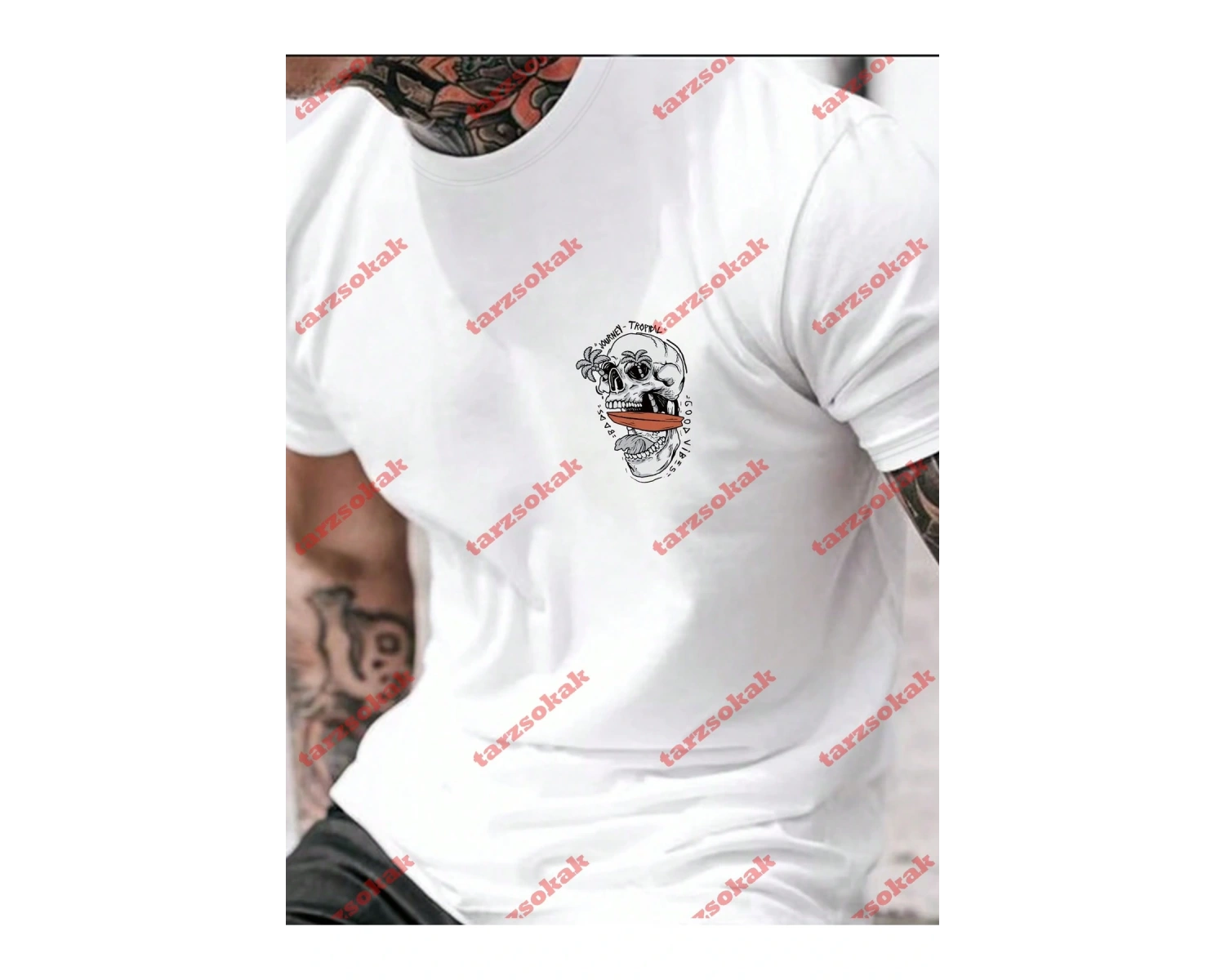 Model 3705 Erkek Yazlık Yuvarlak Yaka Kısa Kollu Günlük Tişört, Yaz