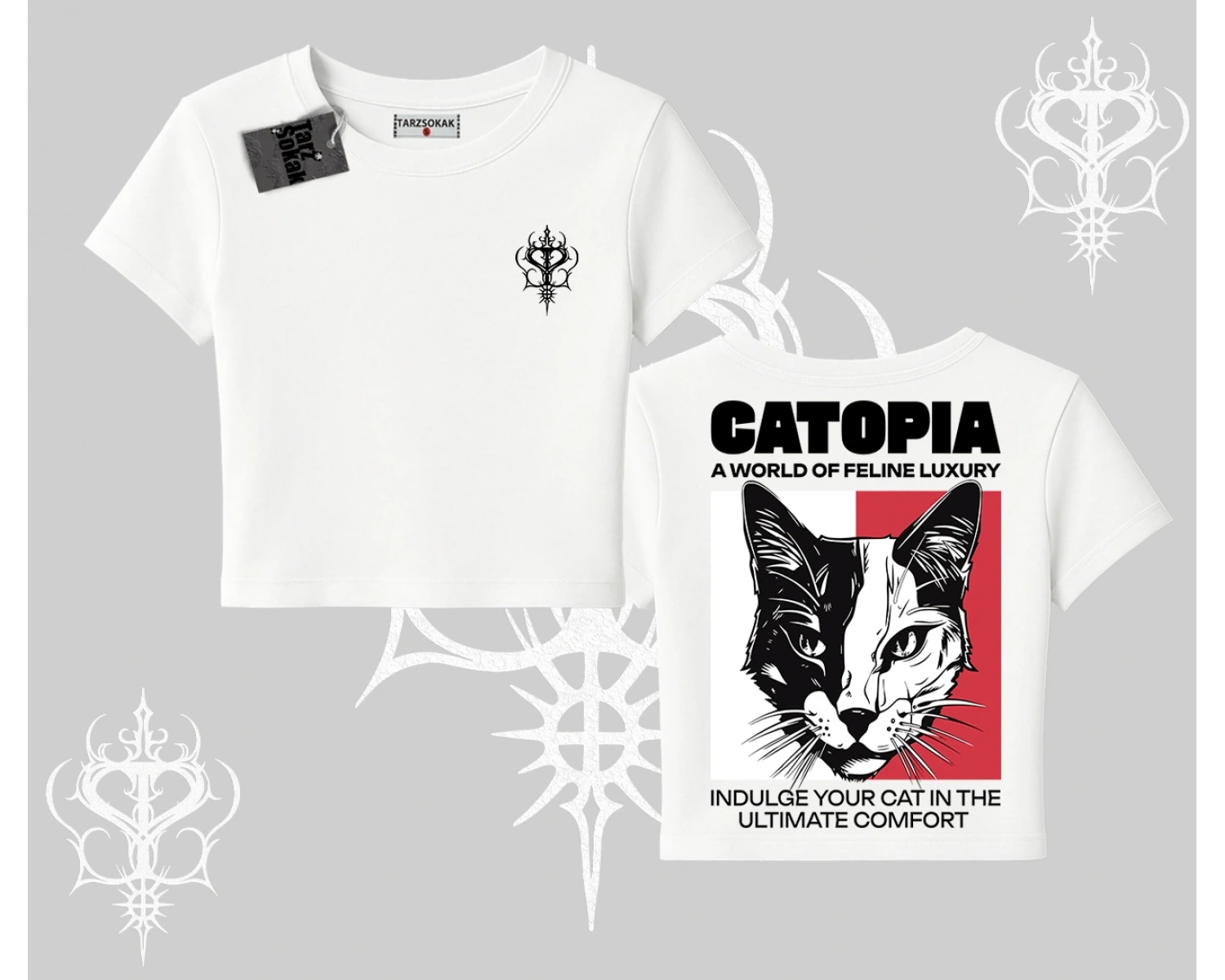 Modern Kedi Temalı Arka Baskılı Babby Tee Tshirt