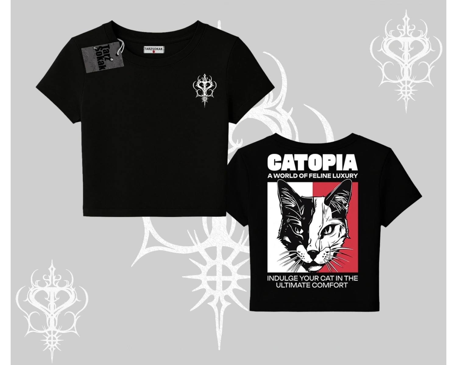 Modern Kedi Temalı Arka Baskılı Babby Tee Tshirt