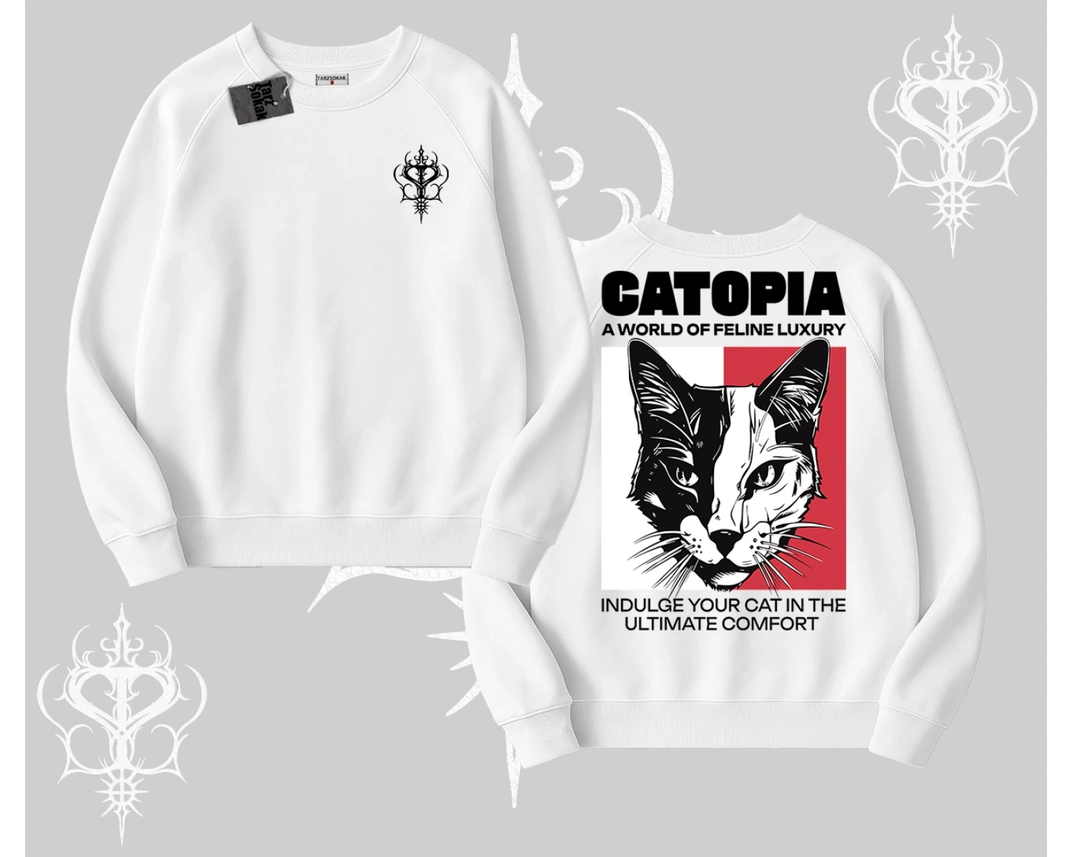 Modern Kedi Temalı Arka Baskılı Biskilet Sweatshirt