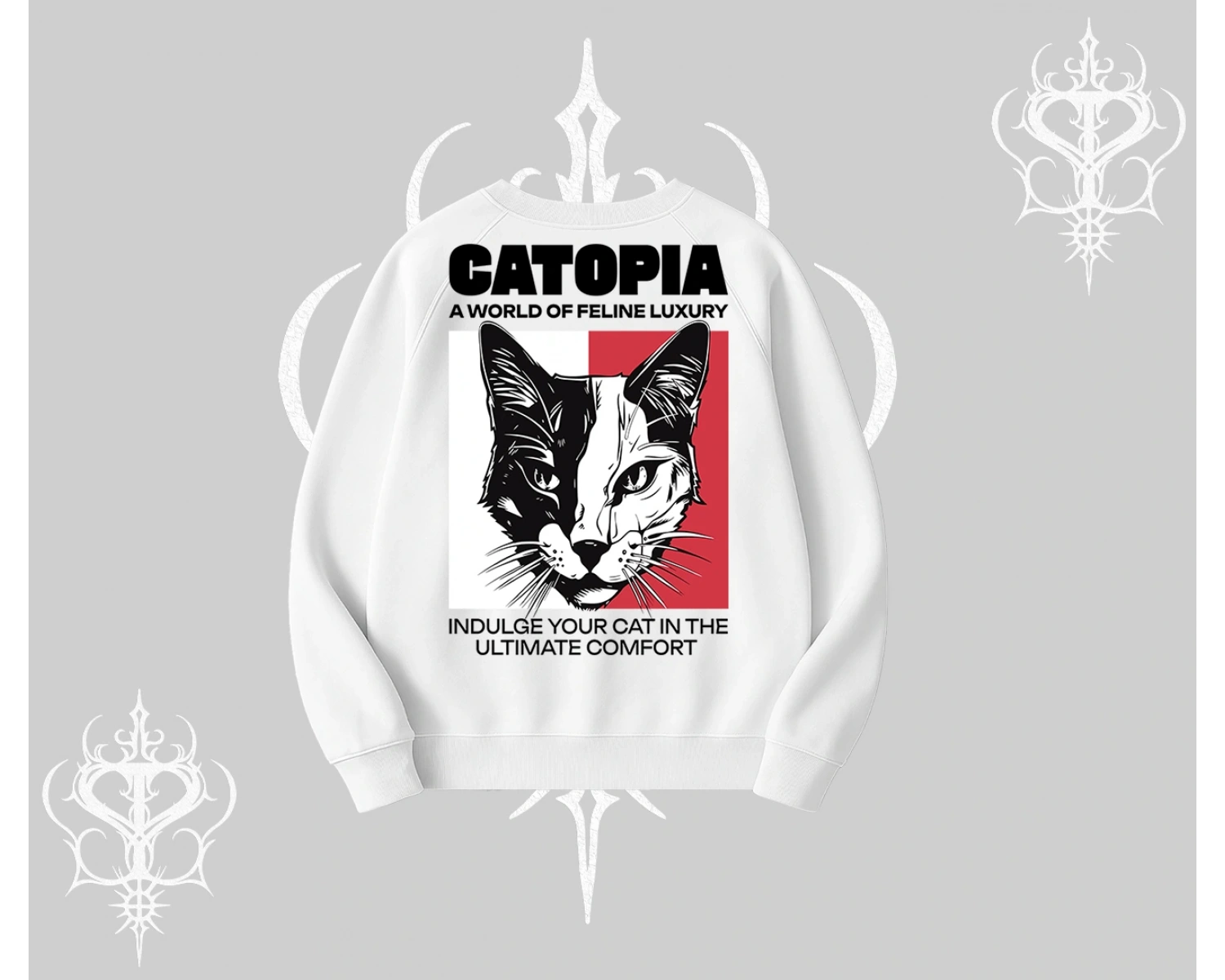 Modern Kedi Temalı Arka Baskılı Biskilet Sweatshirt