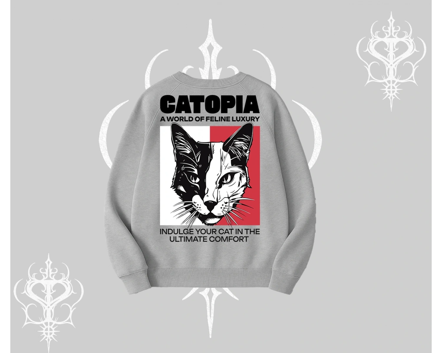 Modern Kedi Temalı Arka Baskılı Biskilet Sweatshirt