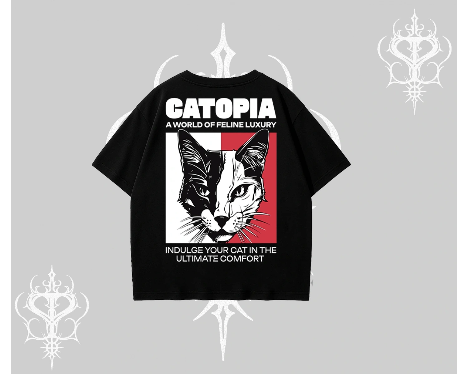 Modern Kedi Temalı Arka Baskılı Oversize Tshirt