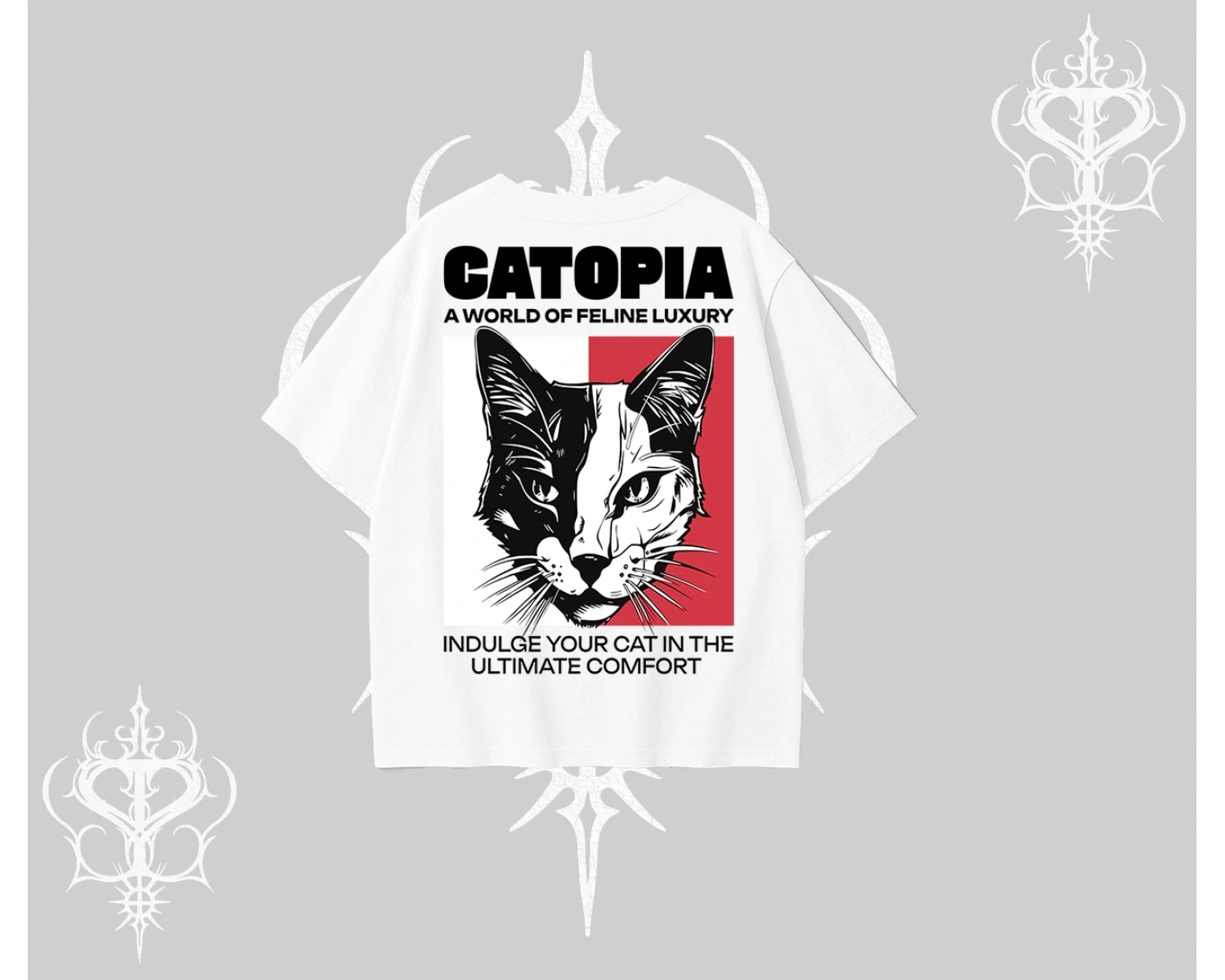 Modern Kedi Temalı Arka Baskılı Oversize Tshirt