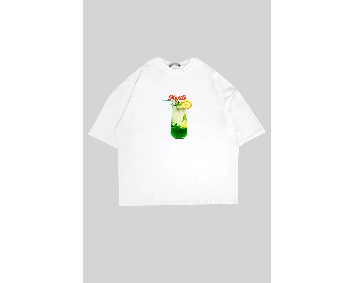 Mojito Baskılı Beyaz Oversize Unisex