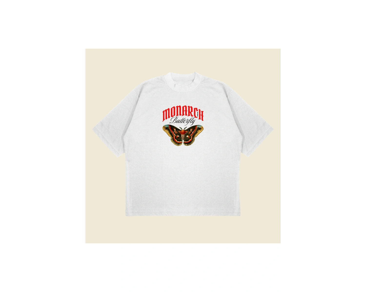 Monarch Butterfly Baskılı Oversize Unisex Pamuklu Nefes Alan Kalın Kumaşlı