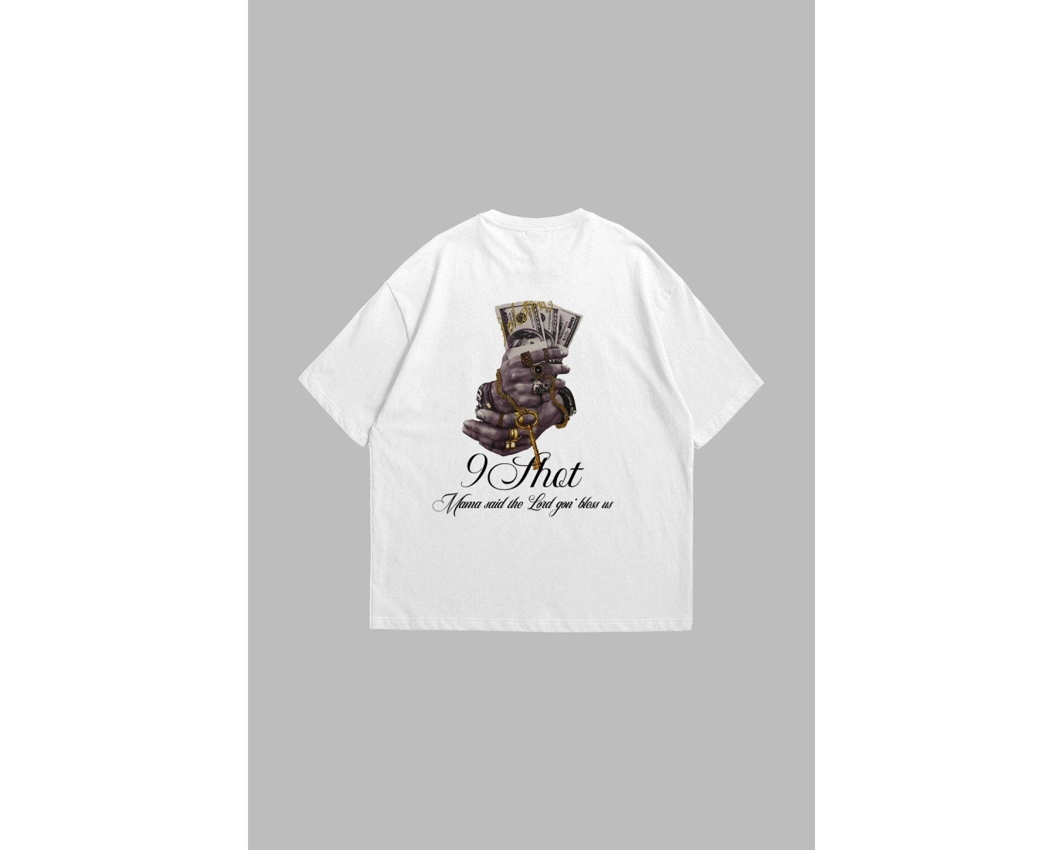 Money Hand Baskılı Oversize Unisex Beyaz