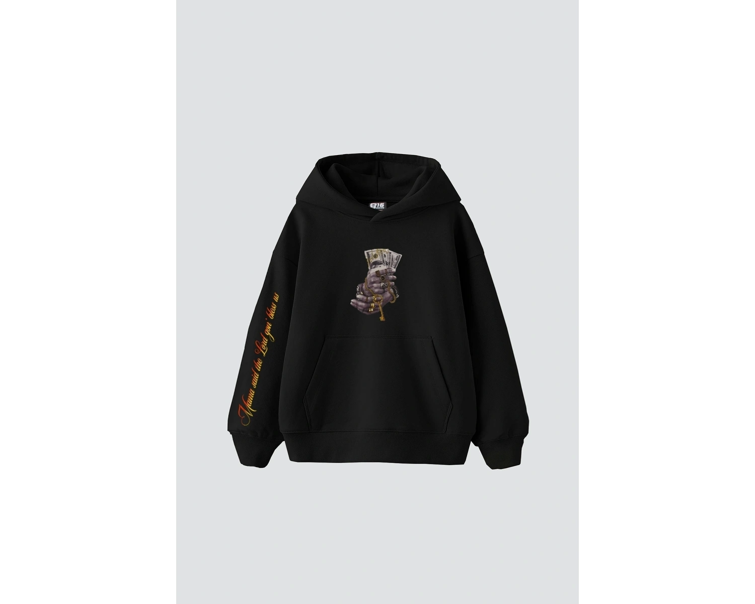 Money Hand Baskılı Oversize Unisex Premium Siyah