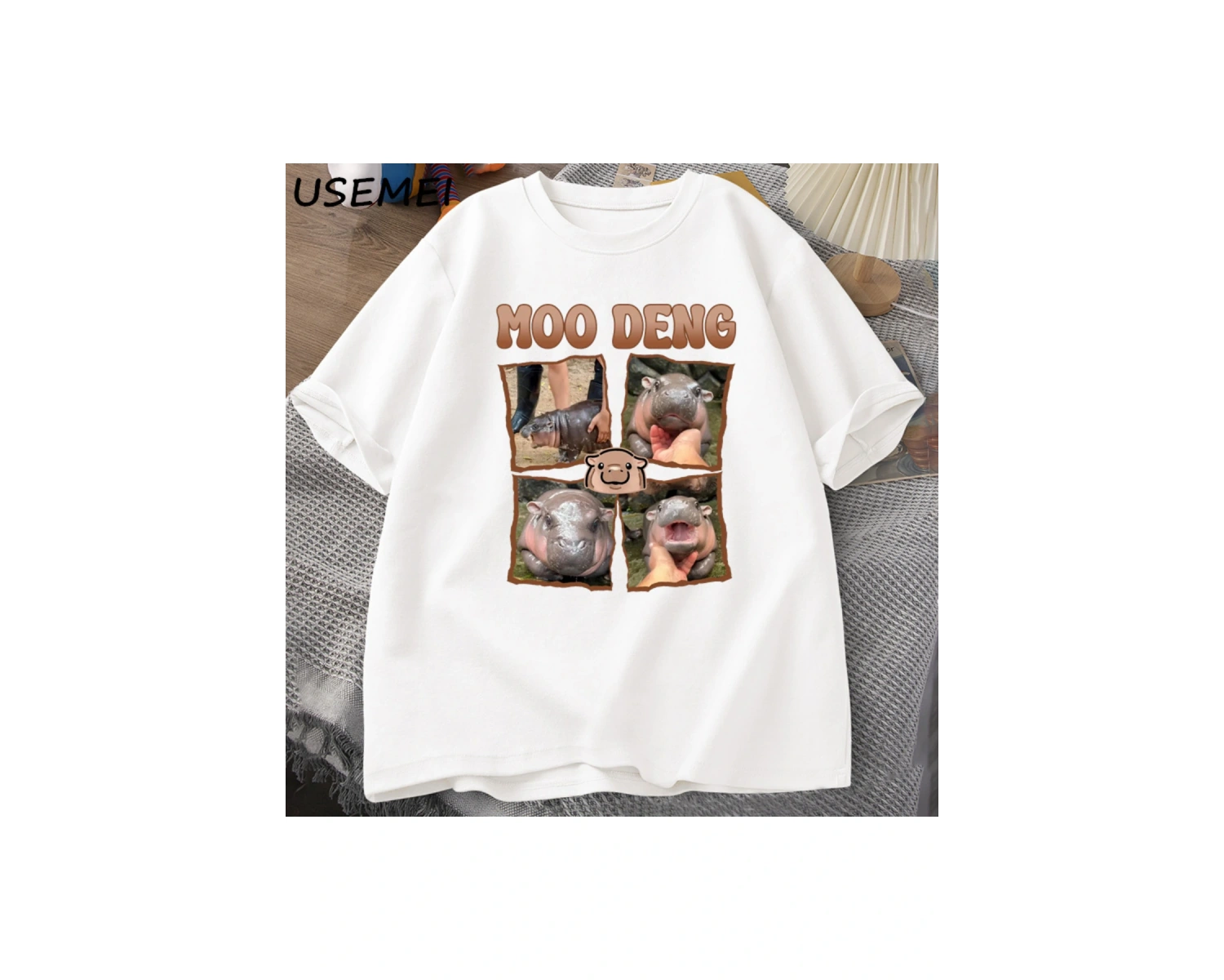 Moo Deng Rap T Shirt seviyorum Moo Deng komik bebek Hippo sevgilisi T-Shirt rahat pamuk erkek 3035