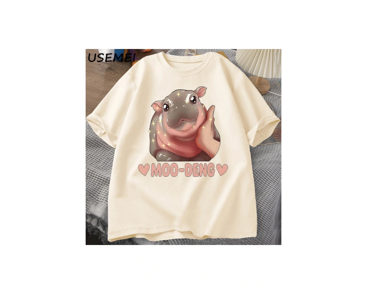 Moo Deng sevimli bebek Hippo şaka T Shirt pamuk kısa kollu O boyun baskılı tişört Unisex erke 2973