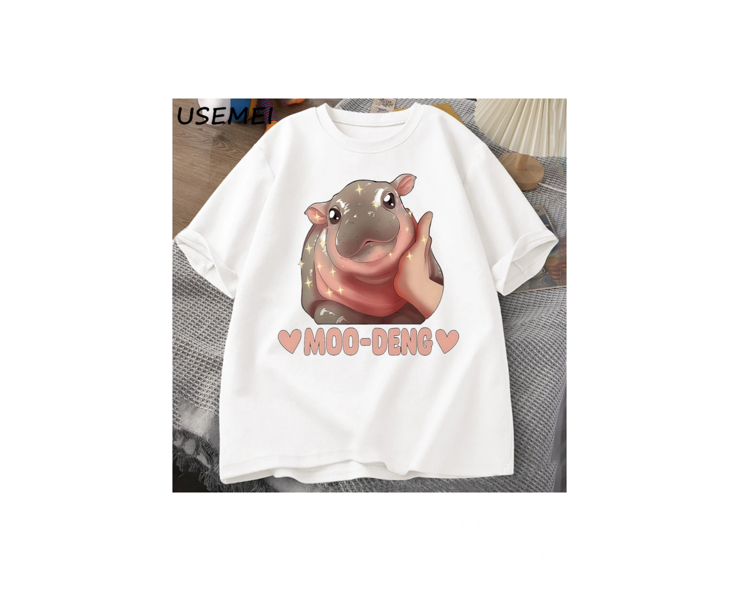 Moo Deng sevimli bebek Hippo şaka T Shirt pamuk kısa kollu O boyun baskılı tişört Unisex erke 2973