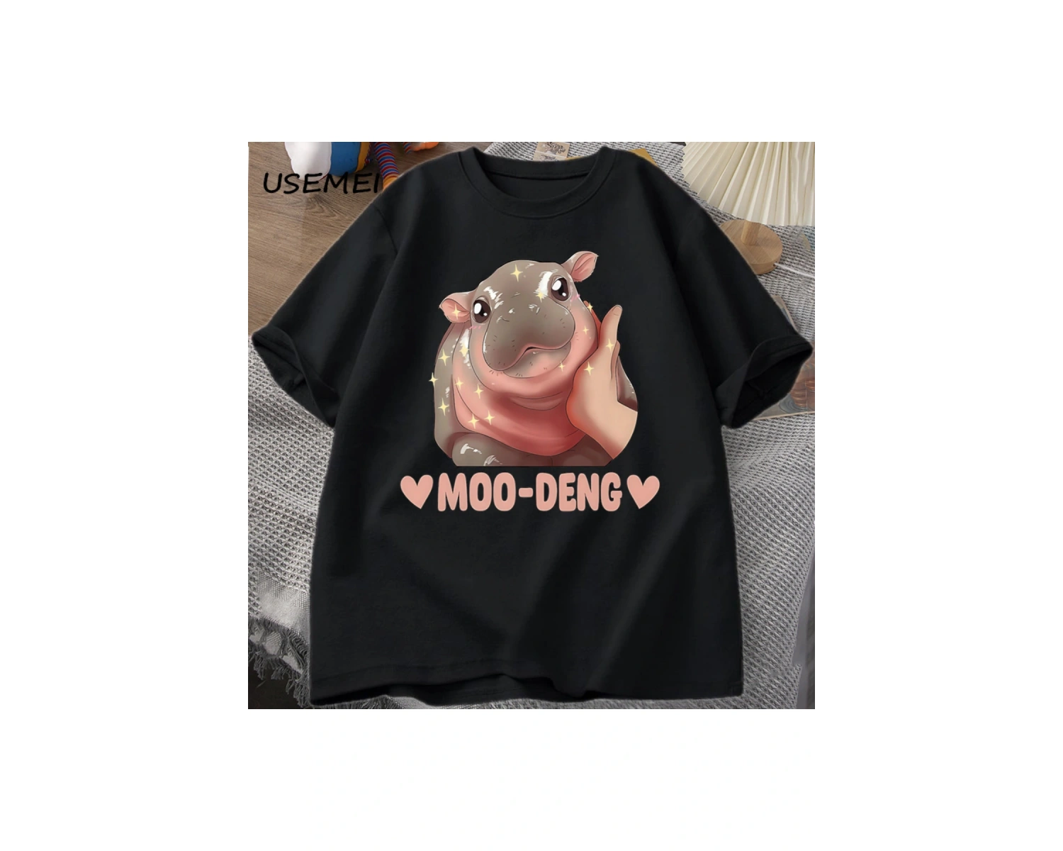 Moo Deng sevimli bebek Hippo şaka T Shirt pamuk kısa kollu O boyun baskılı tişört Unisex erke 2973