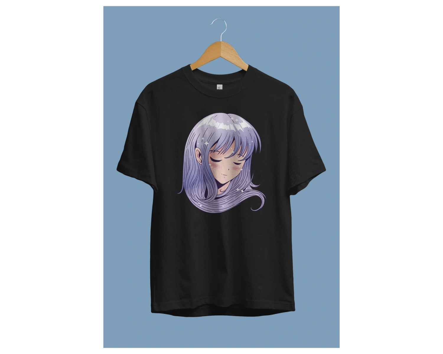Mor Saçlı Lila Genç Kız Tasarım Baskılı Unisex Tişört