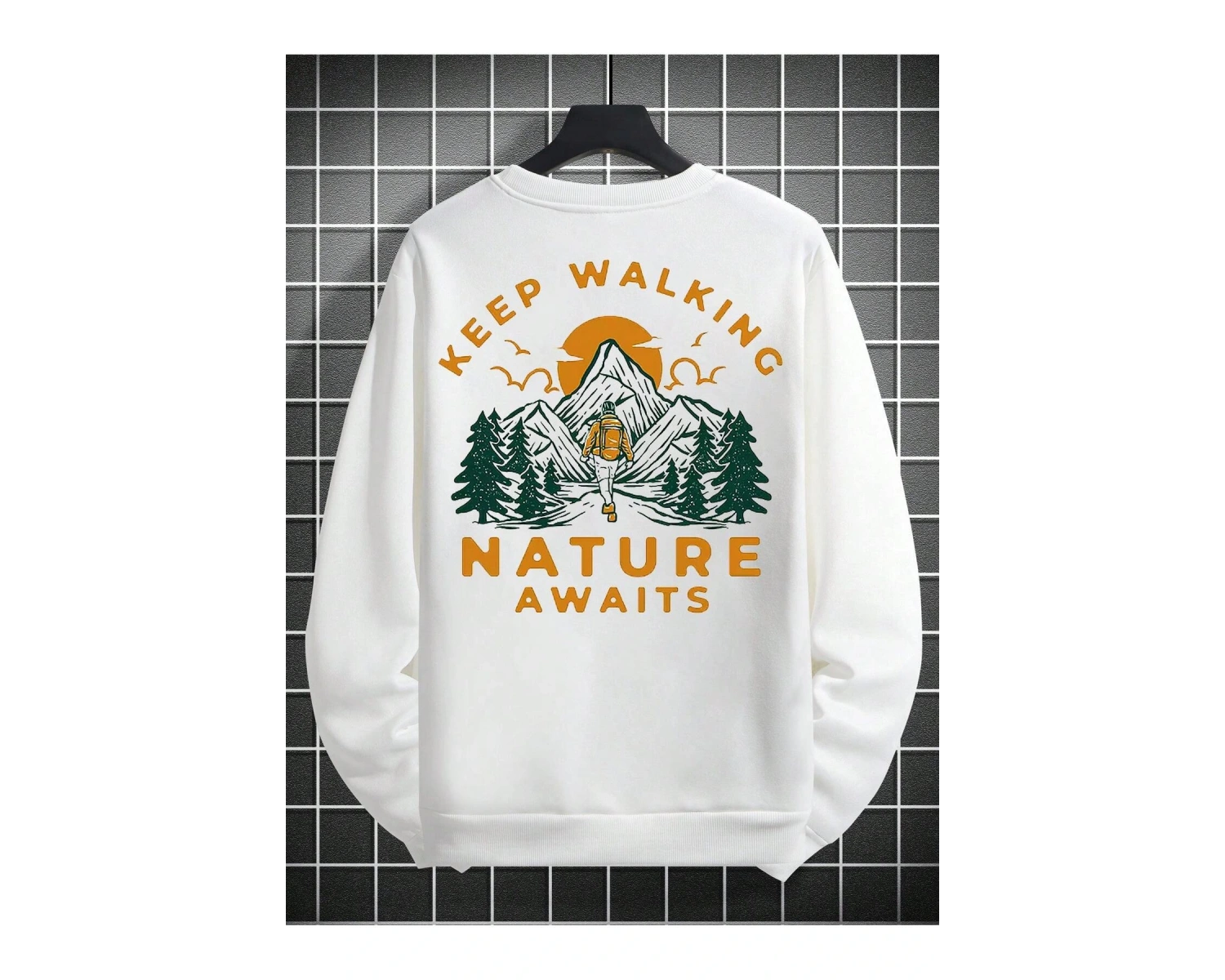 Mountain & Slogan Graphic Drop Shoulder Sweatshirt Beyaz