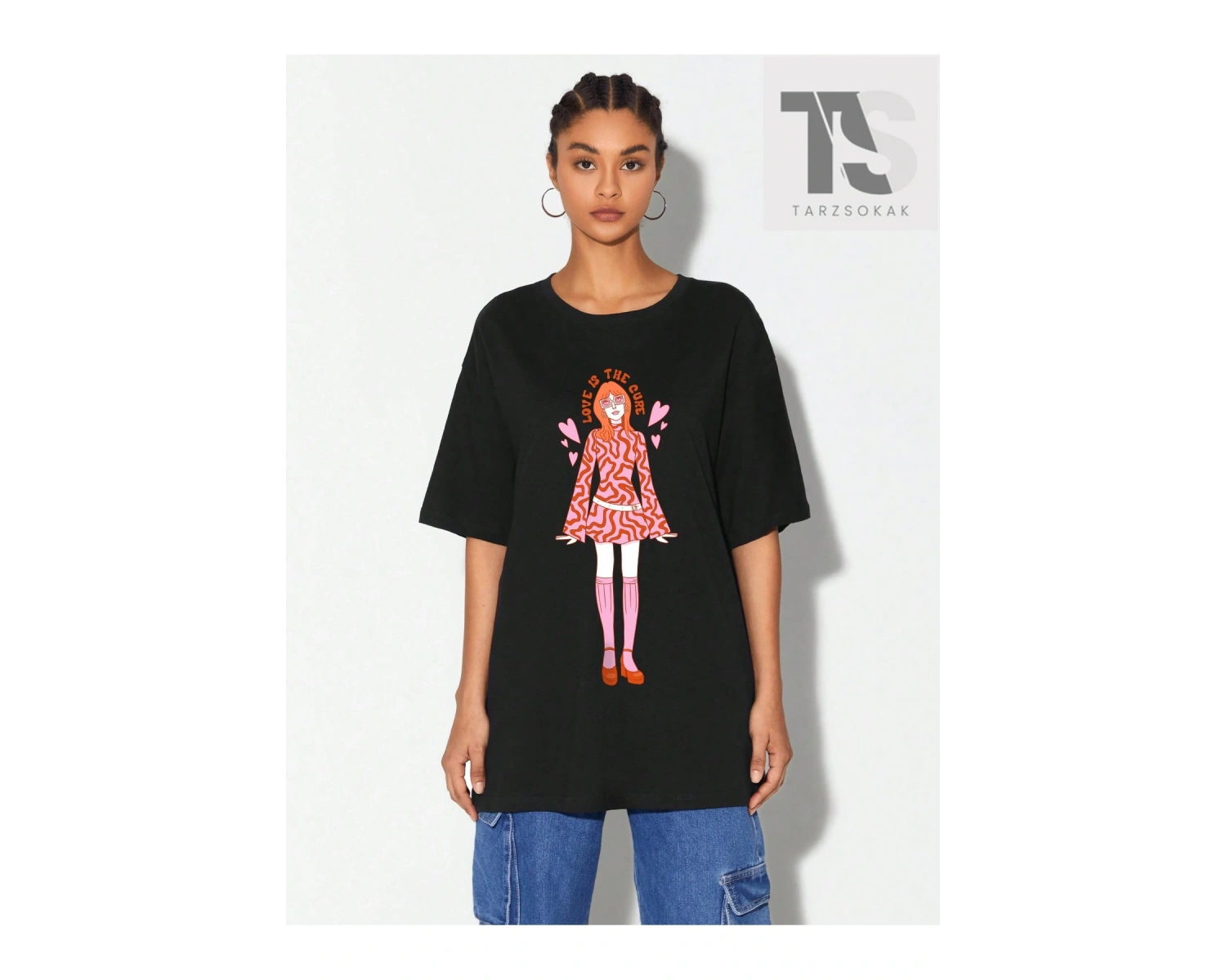 Mulvari Harfli Grafik Düşük Omuz Tişört