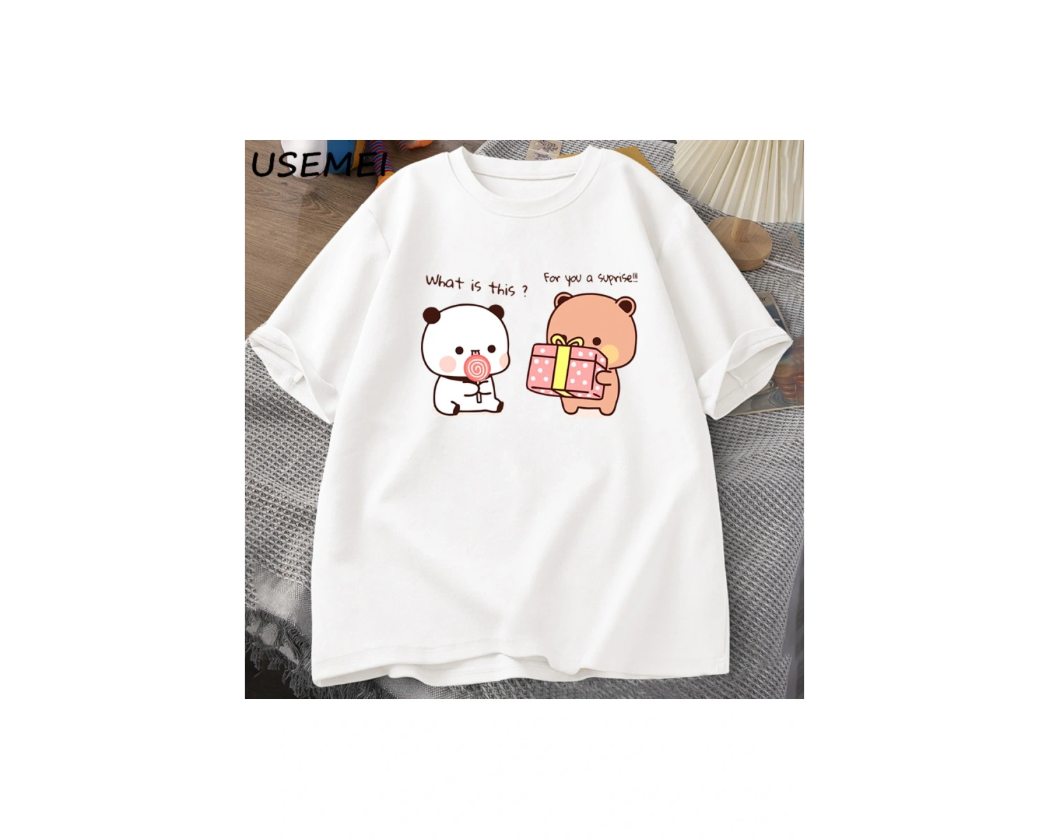 Mutlu doğum günü PANDA ayı T-shirt erkekler Bubu ve Dudu aşk grafik T shirt Harajuku pamuk kı
