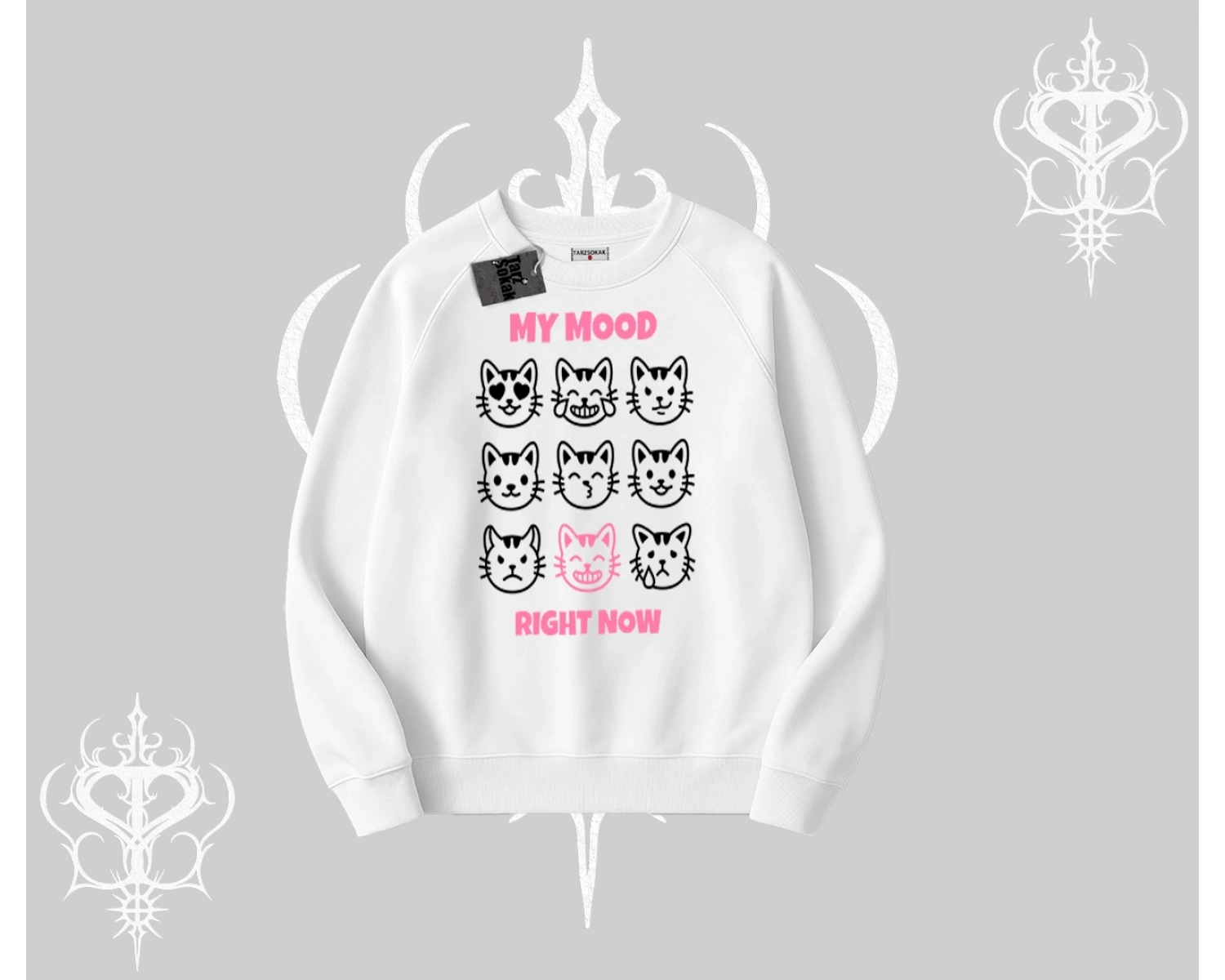 My Mood Right Now Yazılı Sevimli Kedi Biskilet Sweatshirt