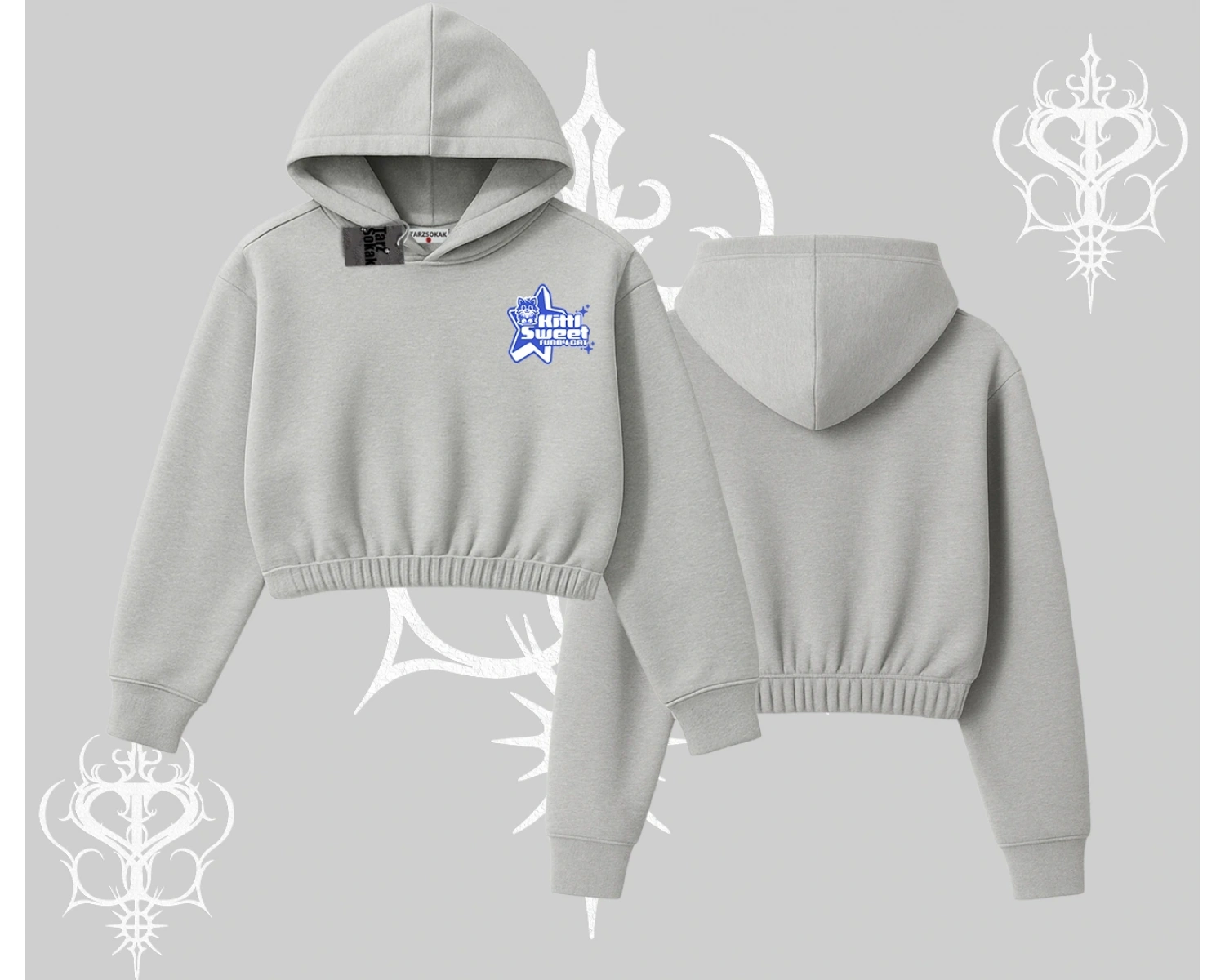 My Mood Right Now Yazılı Sevimli Kedi Kapşonlu Crop Sweatshirt