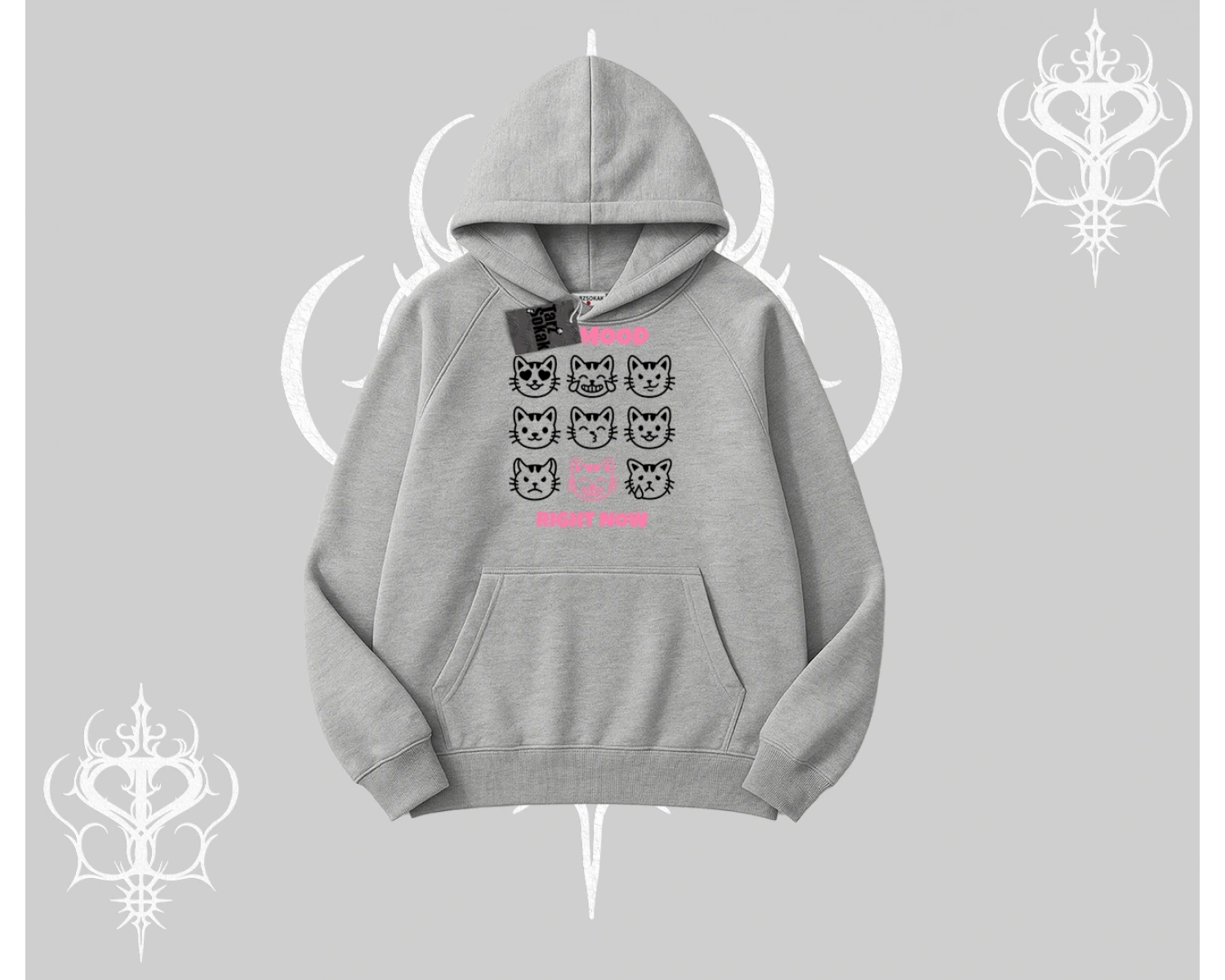 My Mood Right Now Yazılı Sevimli Kedi Kapşonlu Sweatshirt