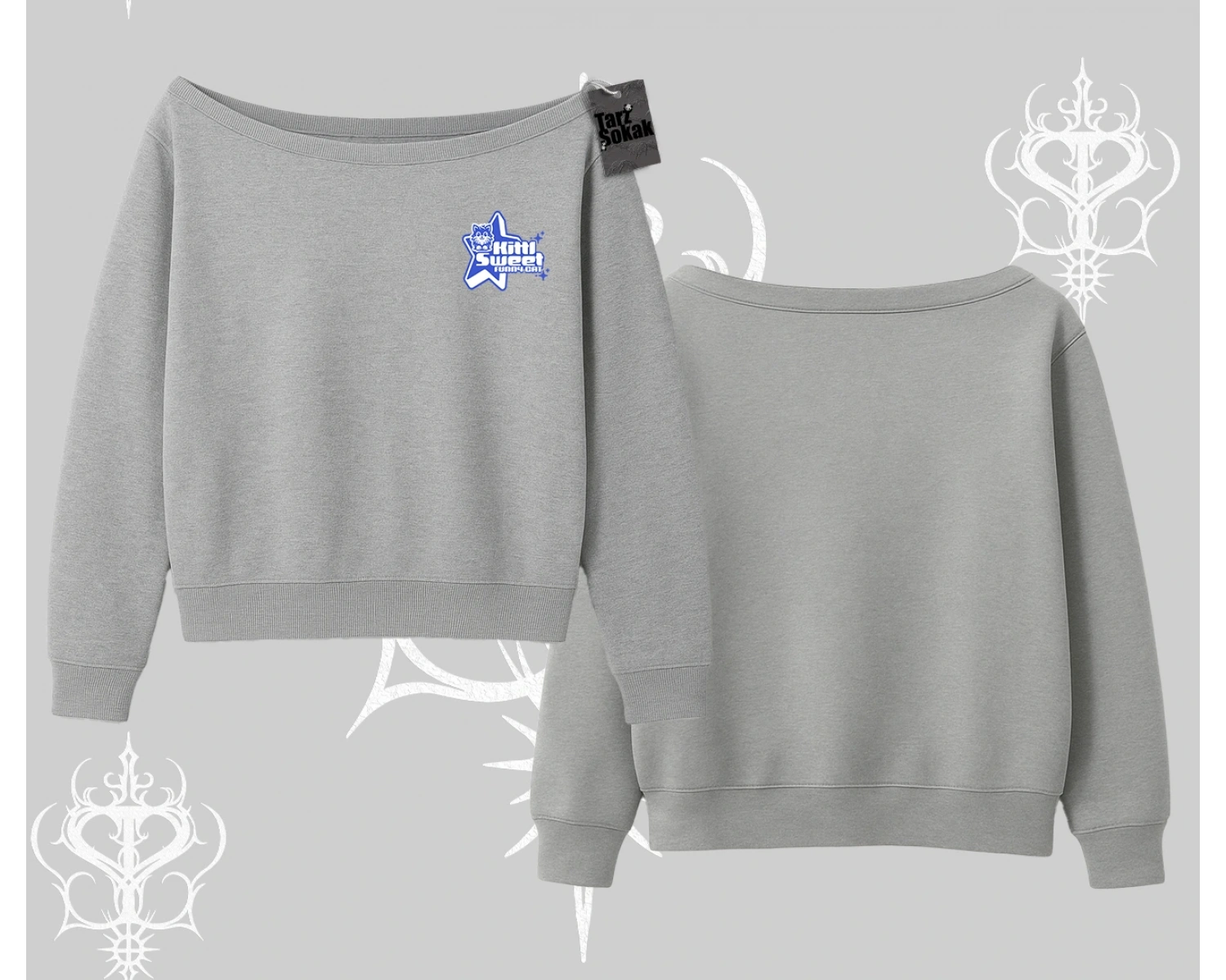 My Mood Right Now Yazılı Sevimli Kedi Kayık Yaka Sweatshirt