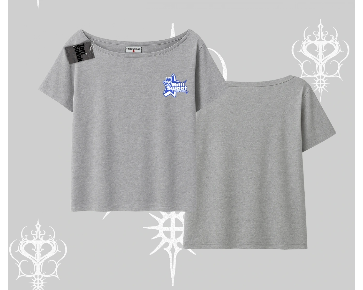 My Mood Right Now Yazılı Sevimli Kedi Kayık Yaka Tshirt