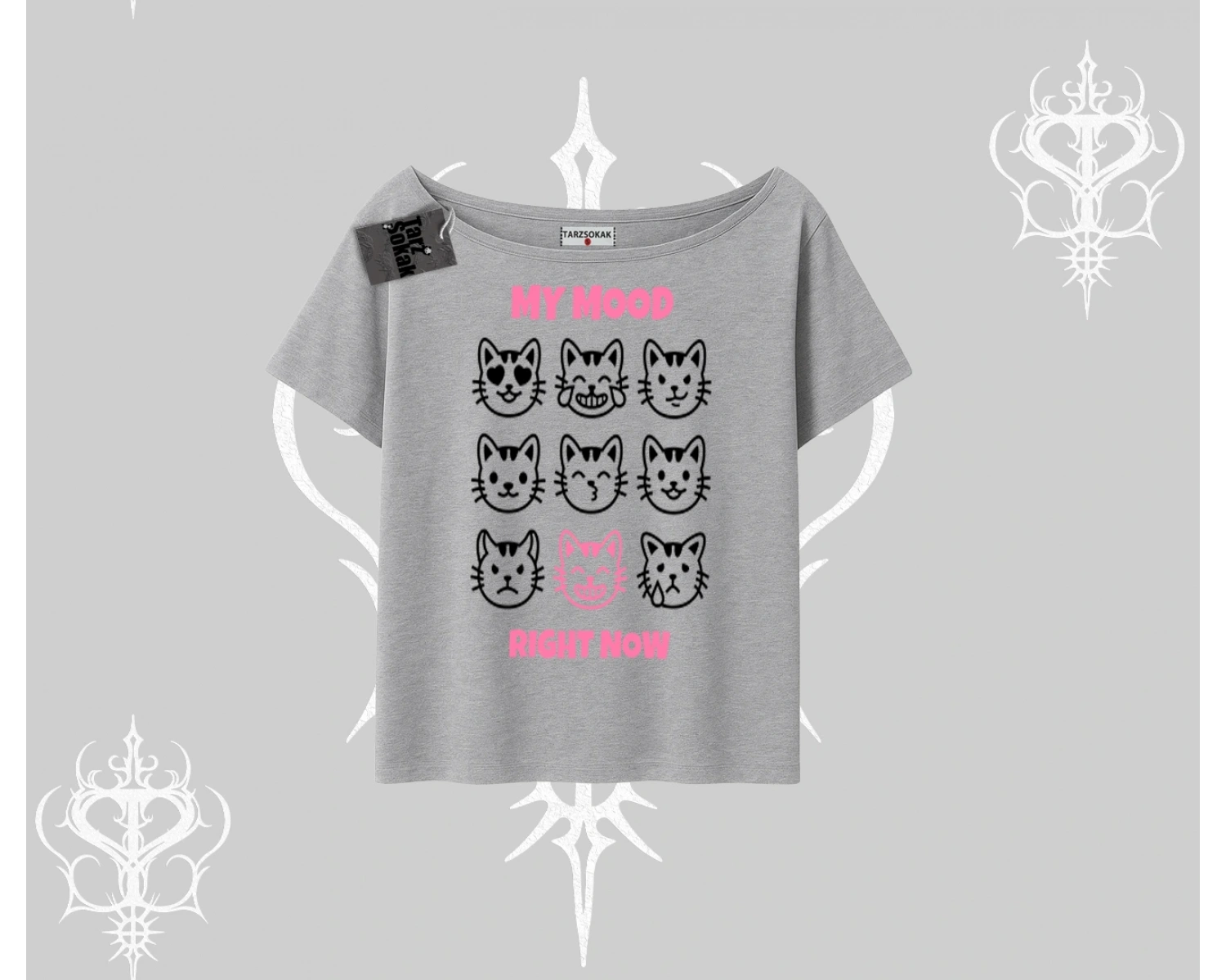 My Mood Right Now Yazılı Sevimli Kedi Kolsuz Tshirt