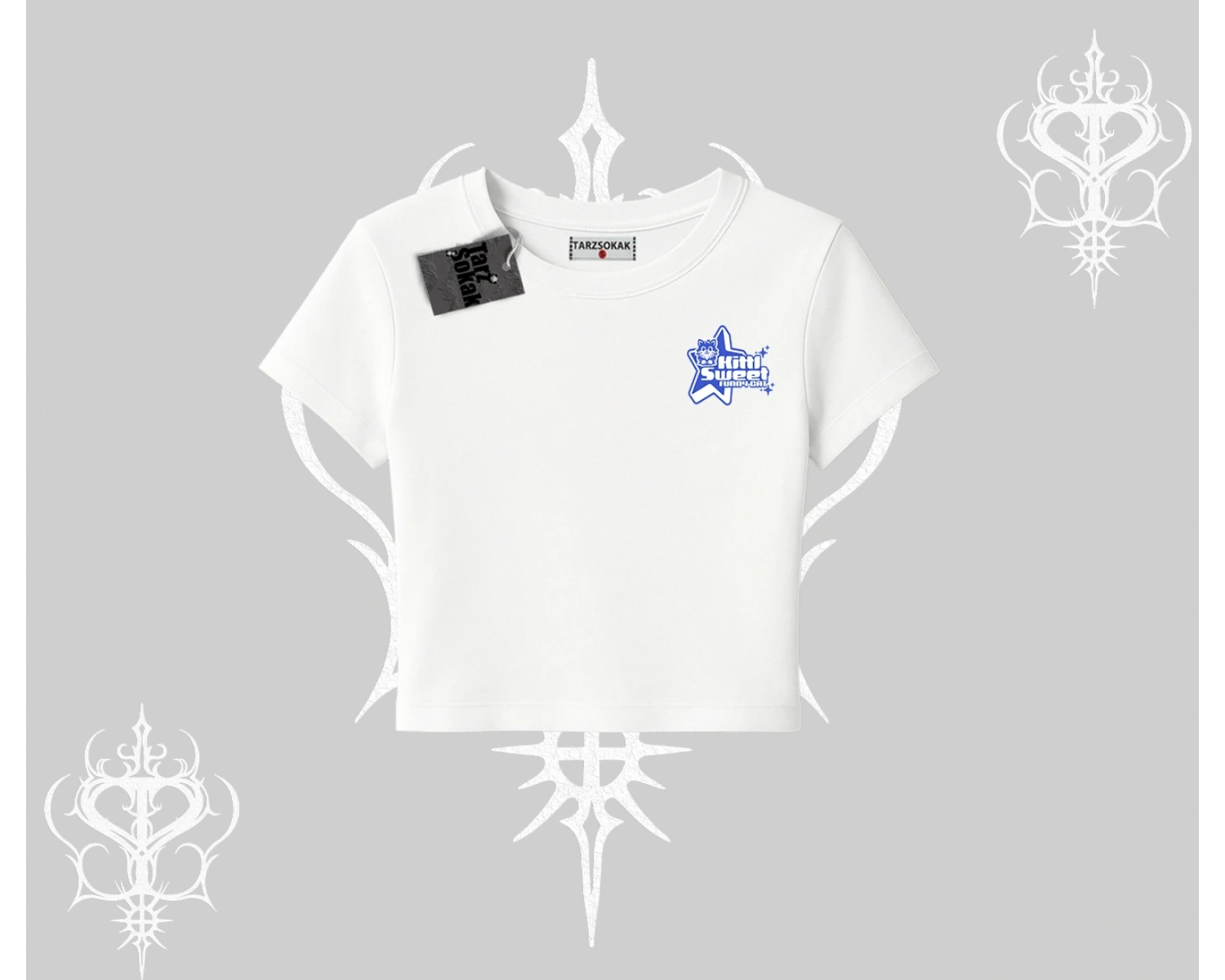 My Mood Right Now Yazılı Sevimli Kedi Oversize Crop Tshirt