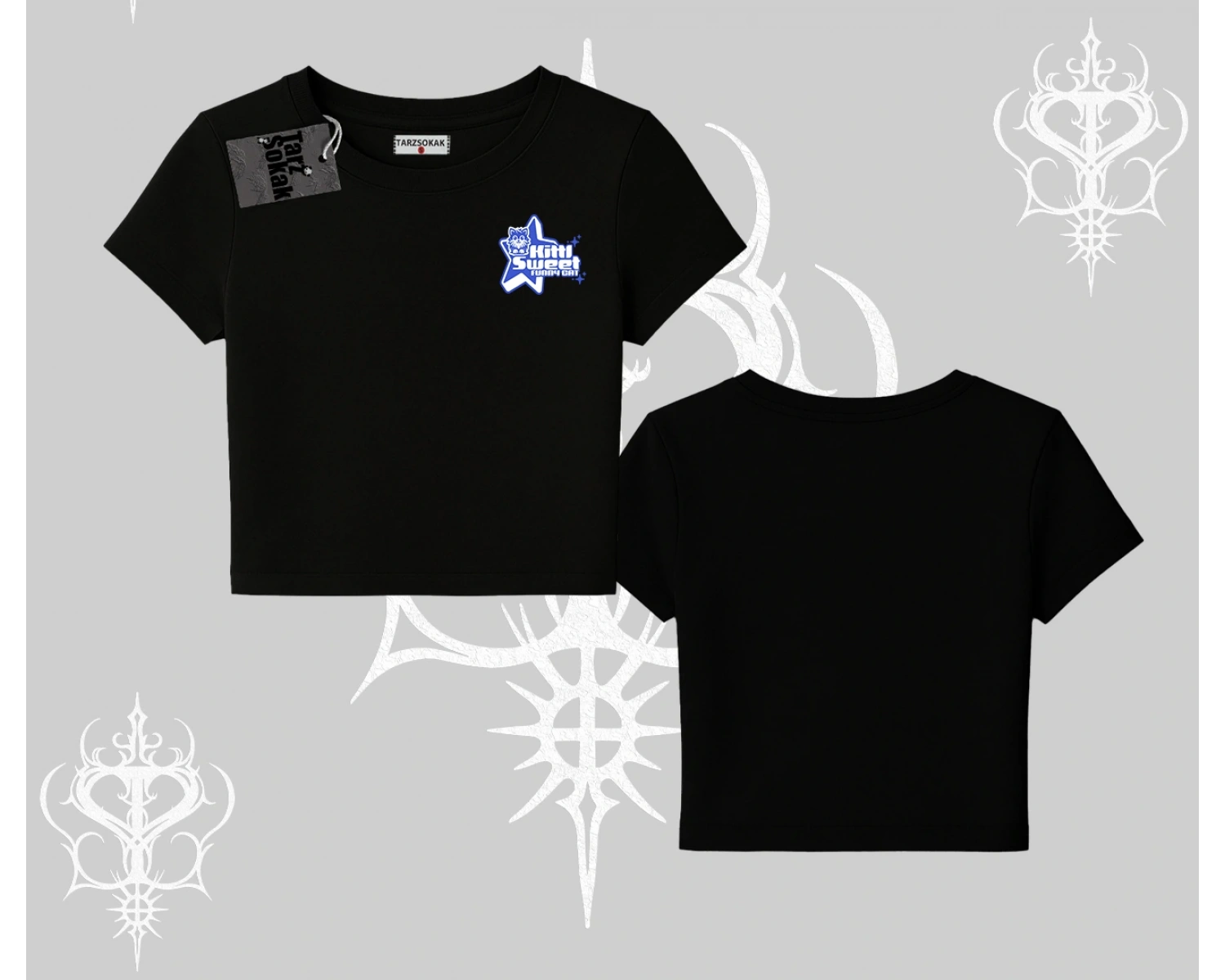 My Mood Right Now Yazılı Sevimli Kedi Oversize Crop Tshirt