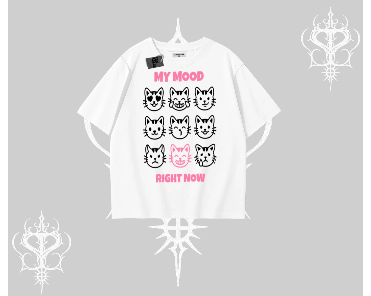 My Mood Right Now Yazılı Sevimli Kedi Oversize Tshirt