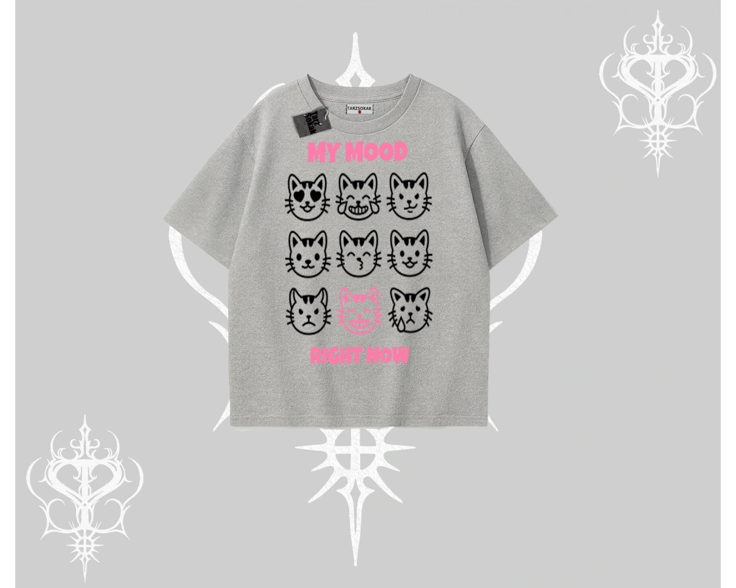 My Mood Right Now Yazılı Sevimli Kedi Oversize Tshirt