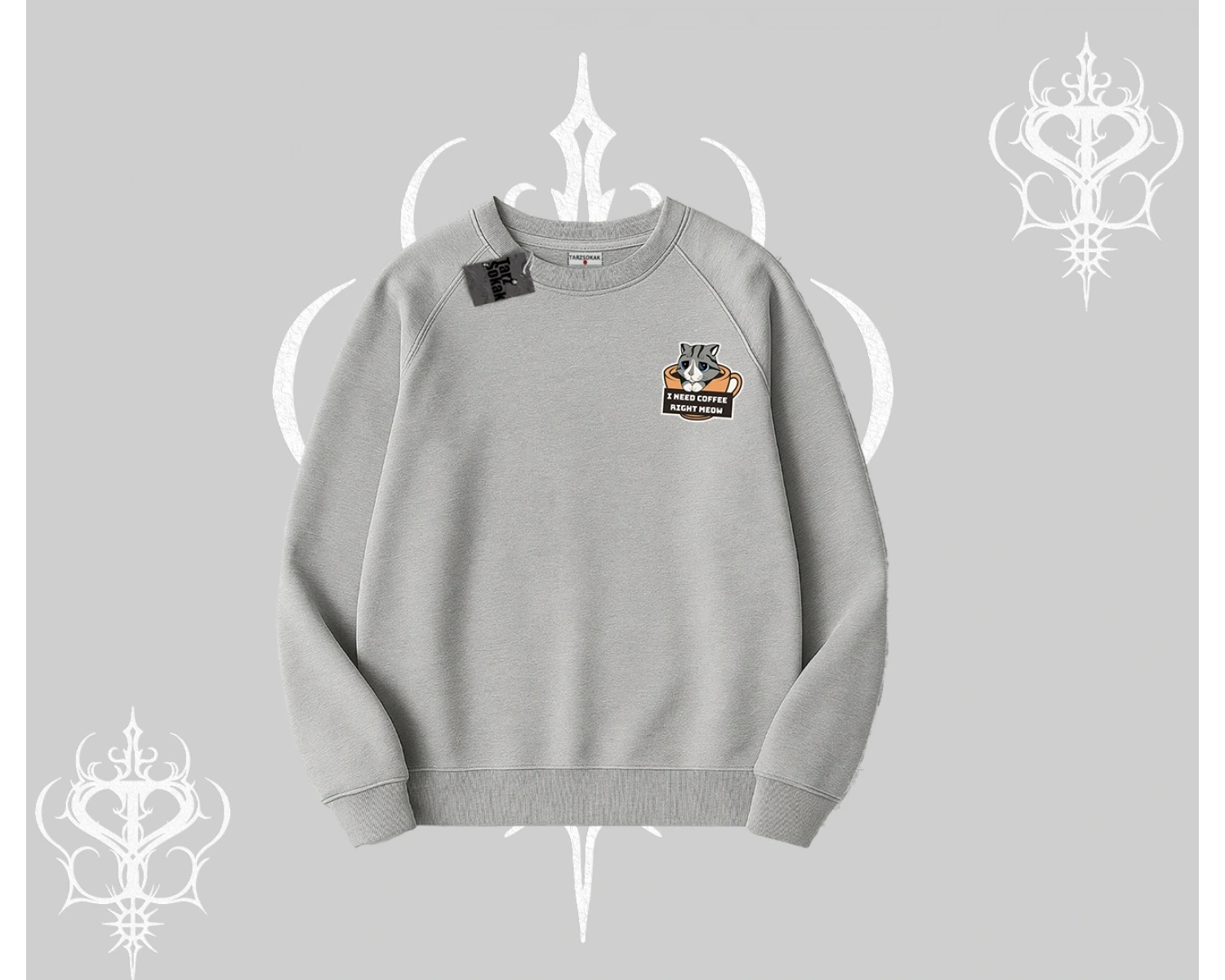 Need Coffee Right Meow Yazılı Kedi Baskılı Biskilet Sweatshirt