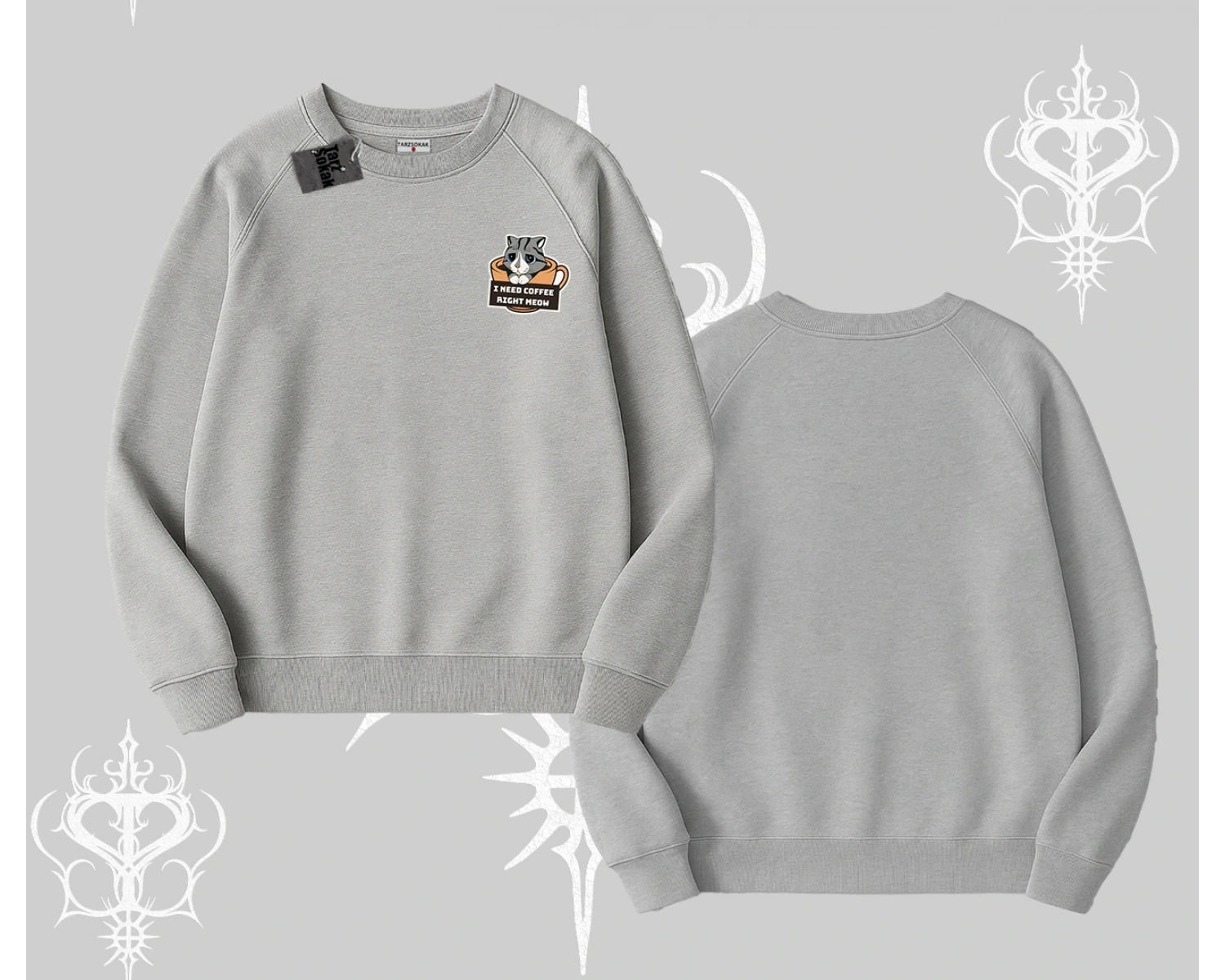 Need Coffee Right Meow Yazılı Kedi Baskılı Biskilet Sweatshirt