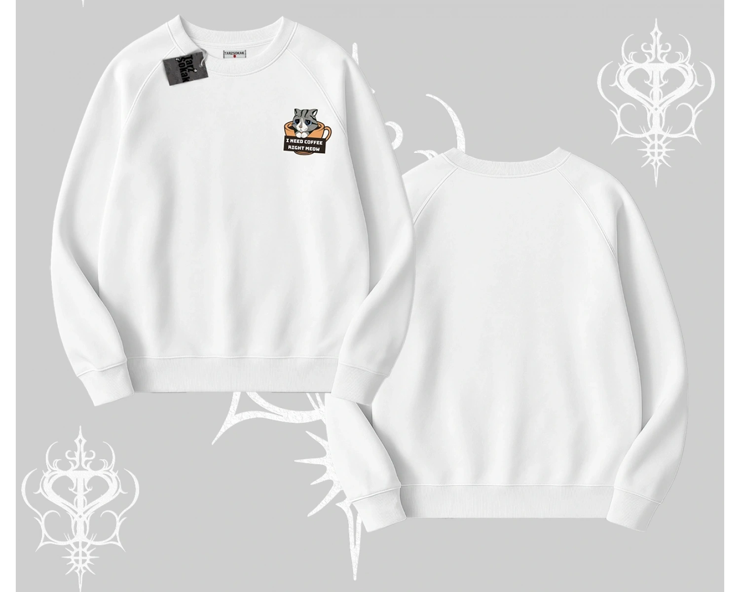 Need Coffee Right Meow Yazılı Kedi Baskılı Biskilet Sweatshirt