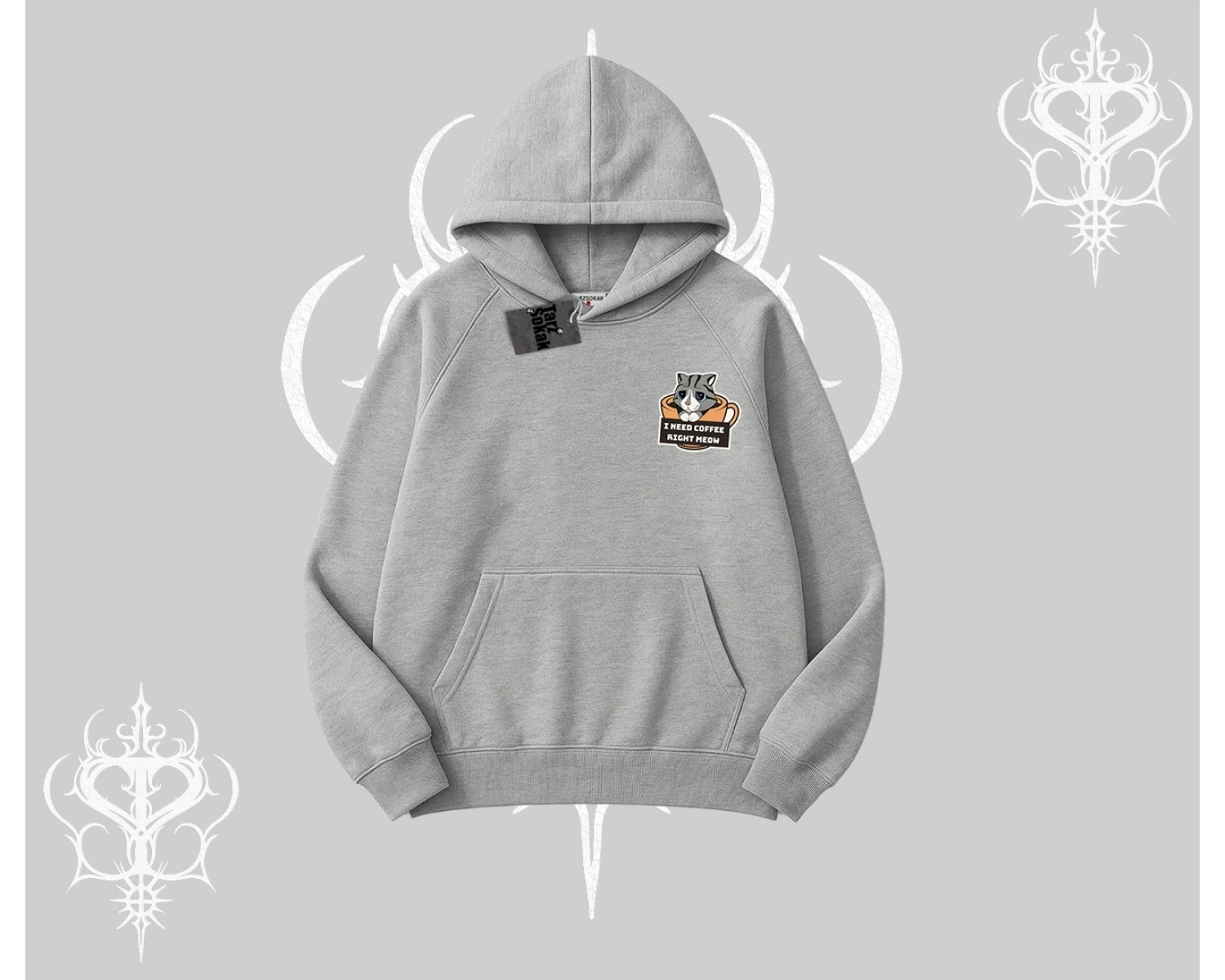 Need Coffee Right Meow Yazılı Kedi Baskılı Kapşonlu Sweatshirt