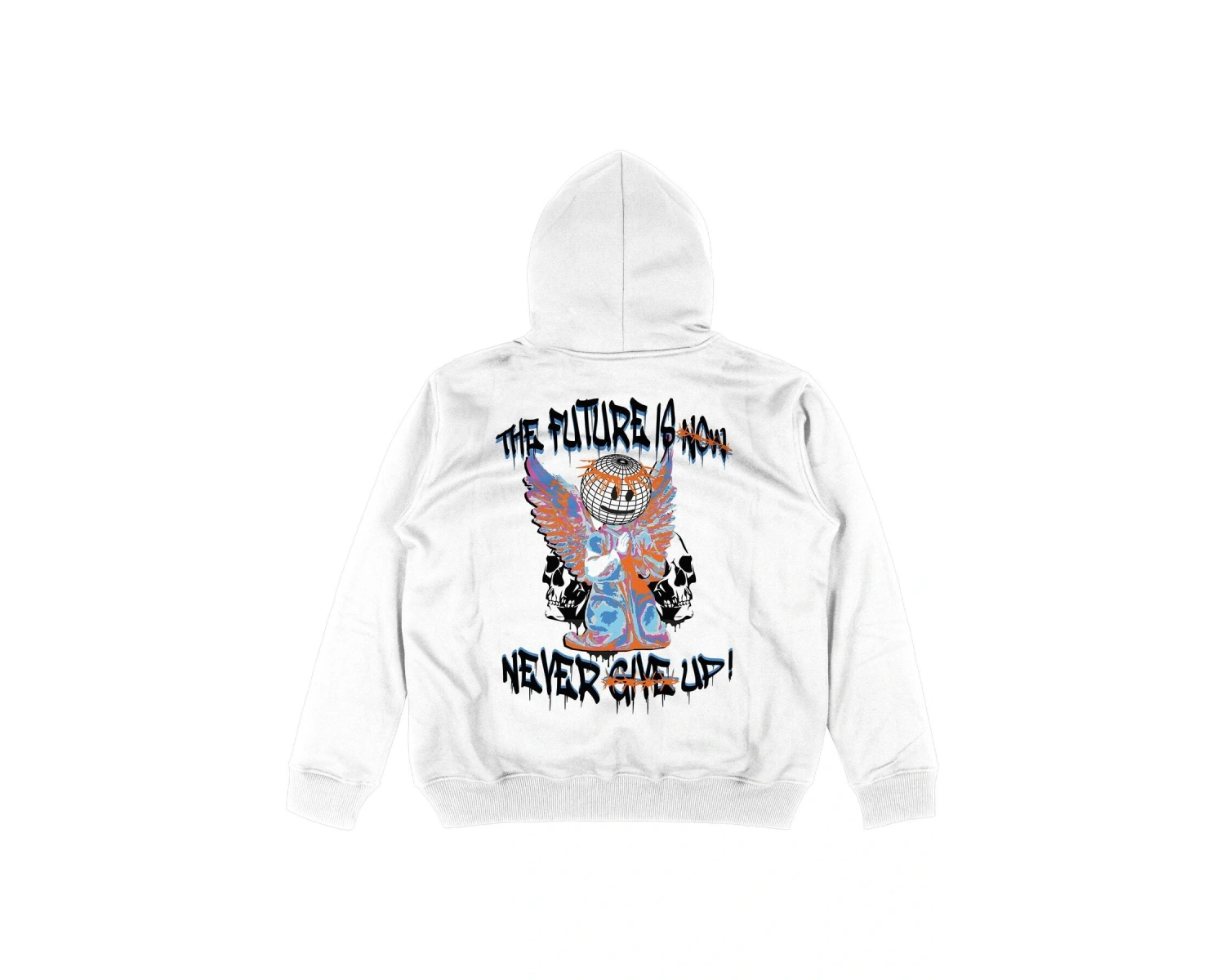 Never Give Up Beyaz Oversize Unisex Kapüşonlu Sweatshirt Hoodie