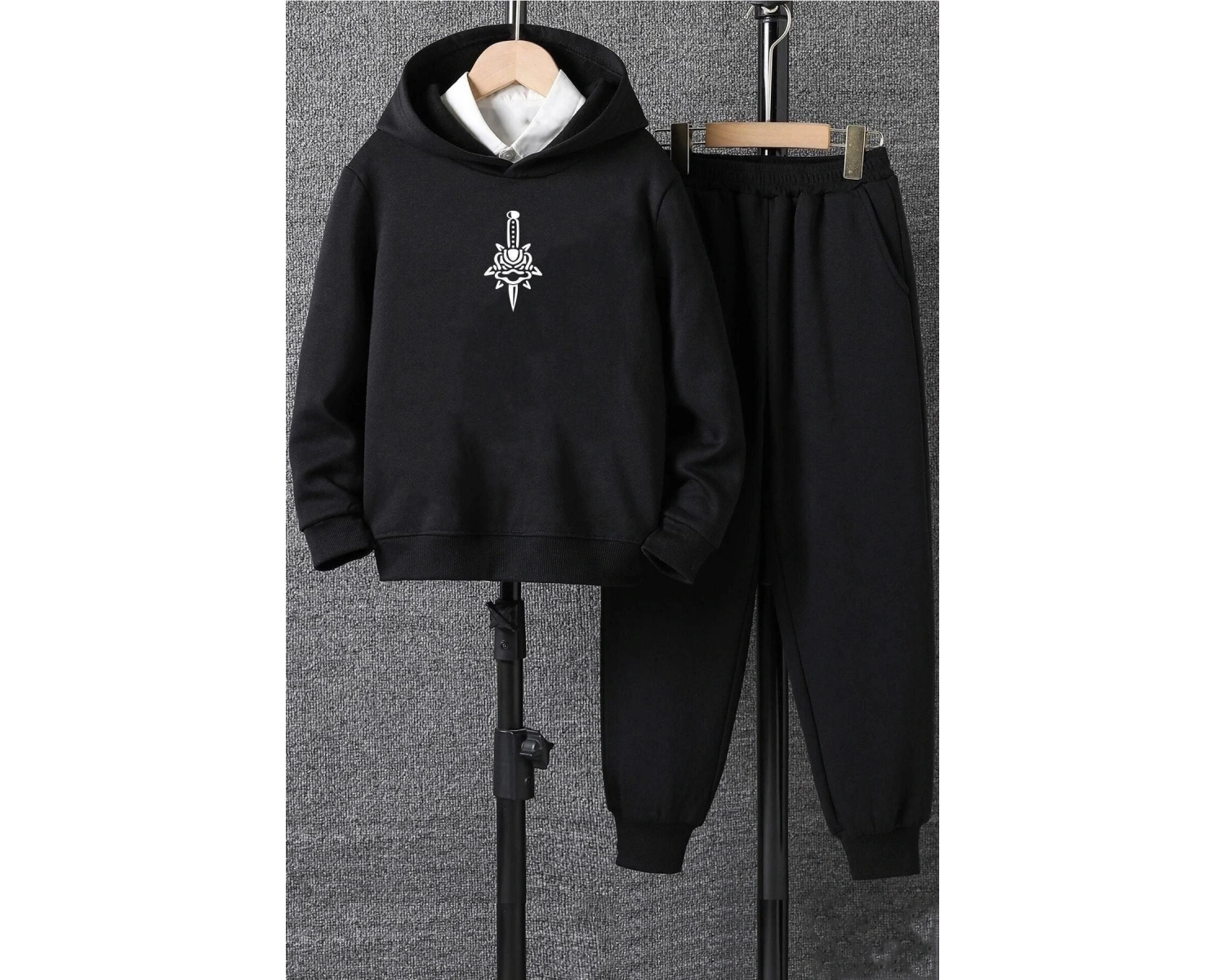 NEW MODA Unisex Skullcracked Baskılı Eşofman Takımı KP-SİYAH-DECCAL-ESH-DÜZ12