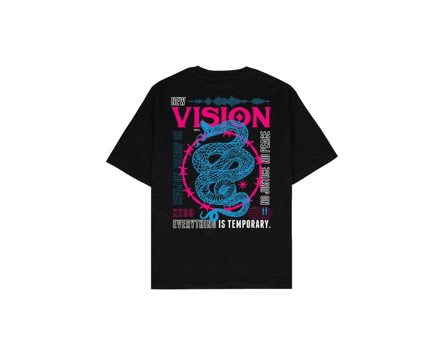 New Vision Siyah Oversize Unisex T-shirt