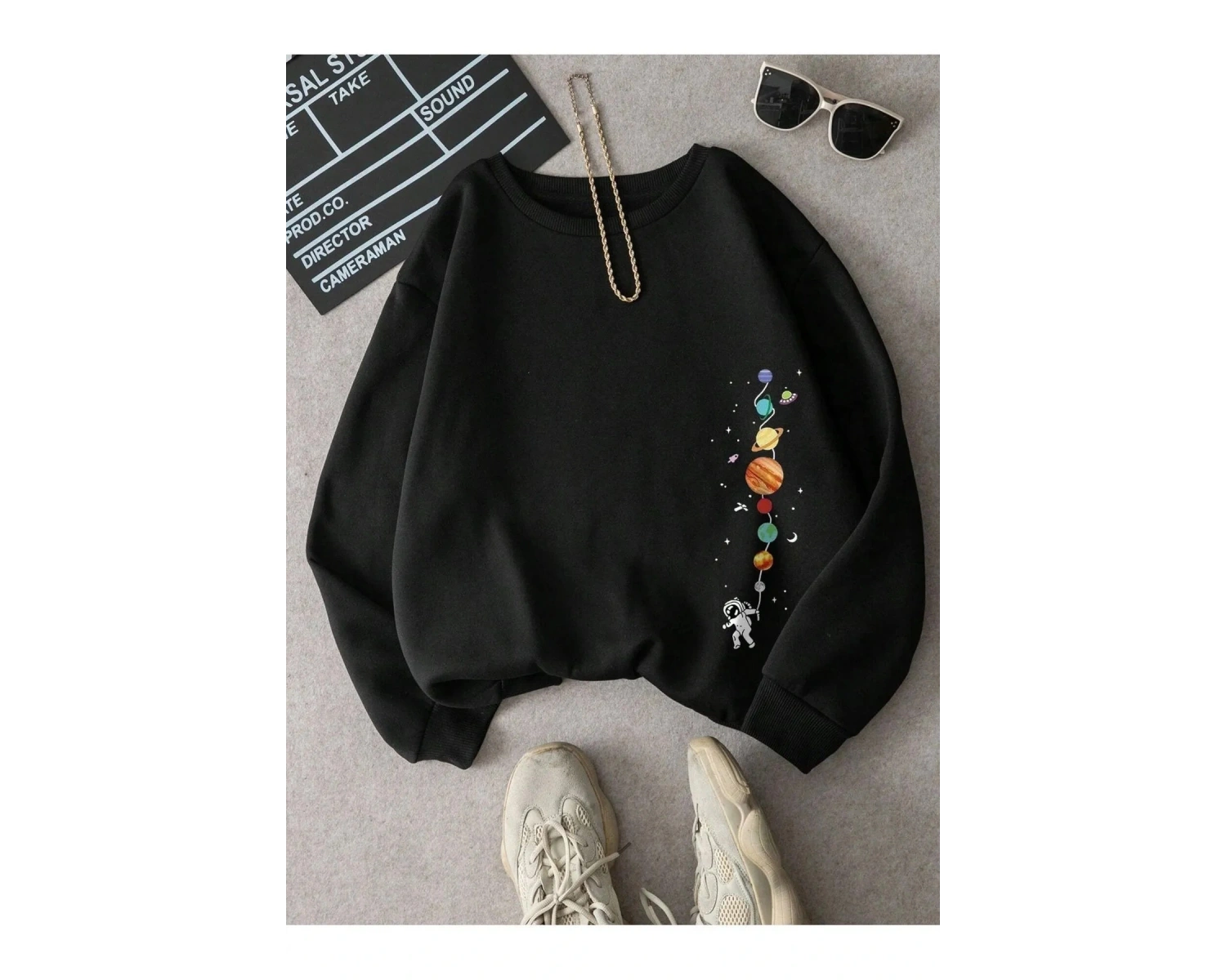 NEW YORK Baskılı Üç İplik ünisex oversize sweatshirt Beyaz