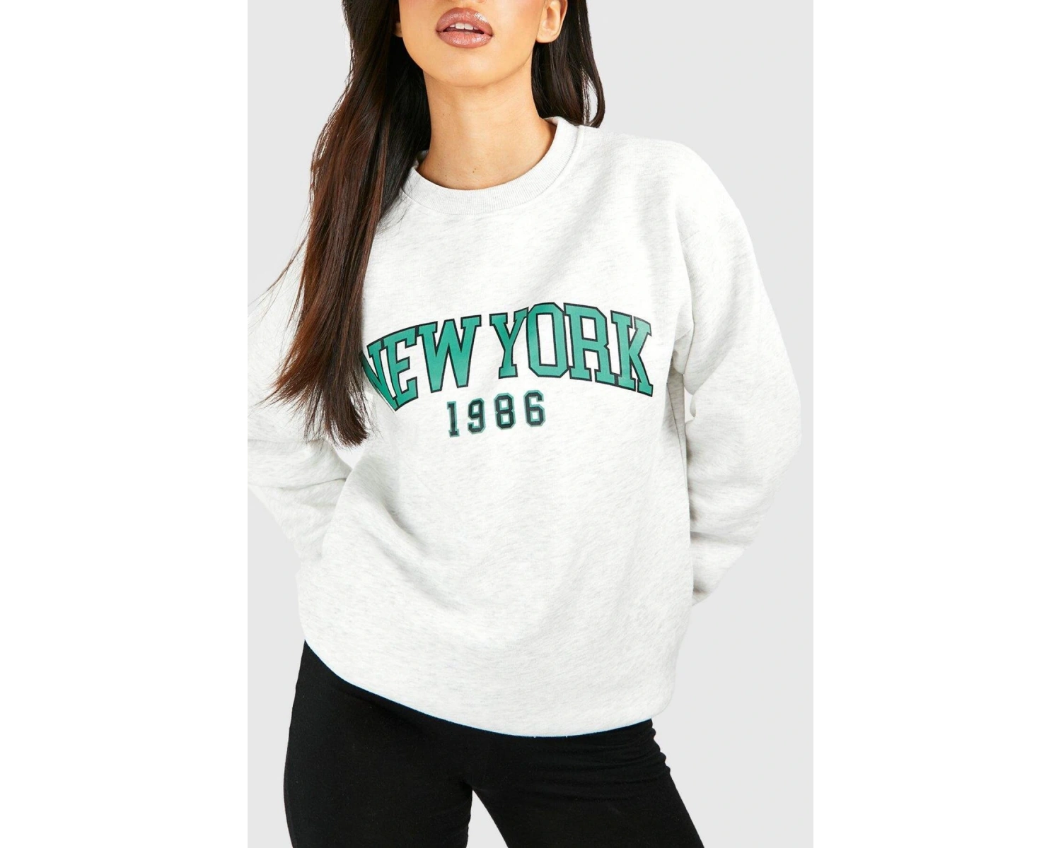 NEW YORK Baskılı Üç İplik ünisex oversize sweatshirt Beyaz