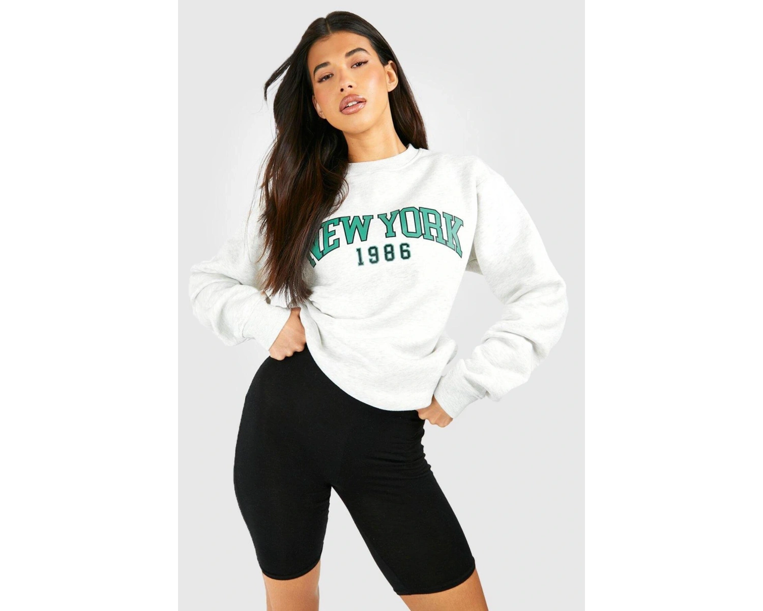 NEW YORK Baskılı Üç İplik ünisex oversize sweatshirt Beyaz