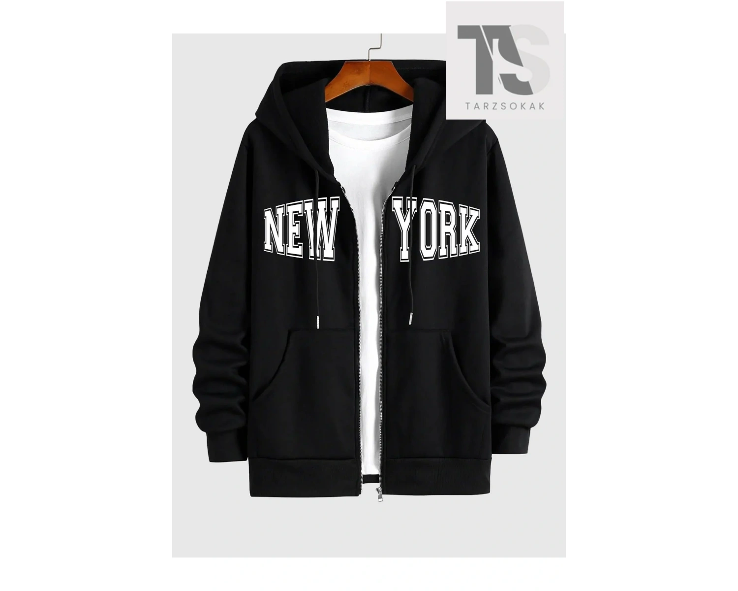 New York Yazılı Sweatshirt Fermuarlı Hırka Siyah