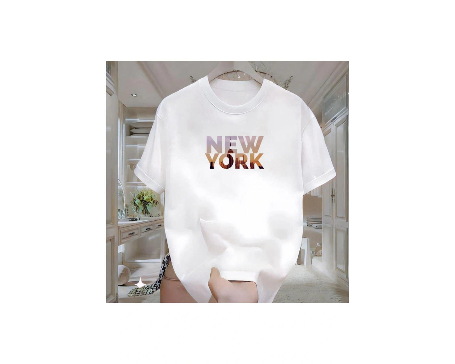 Newyork Baskılı Beyaz