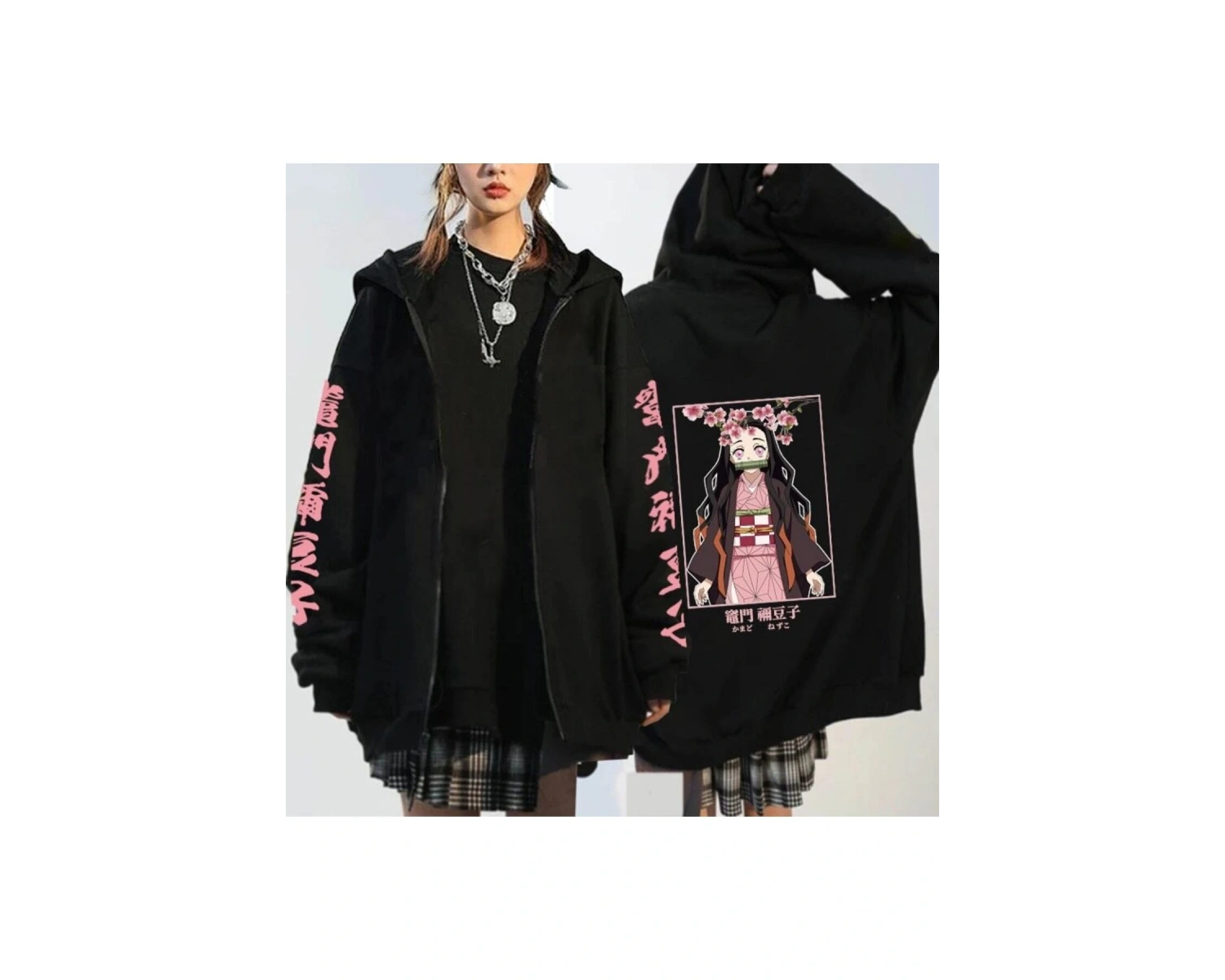 Nezuko Anime Demon Hoodie Kimetsu Fermuarlı 15123