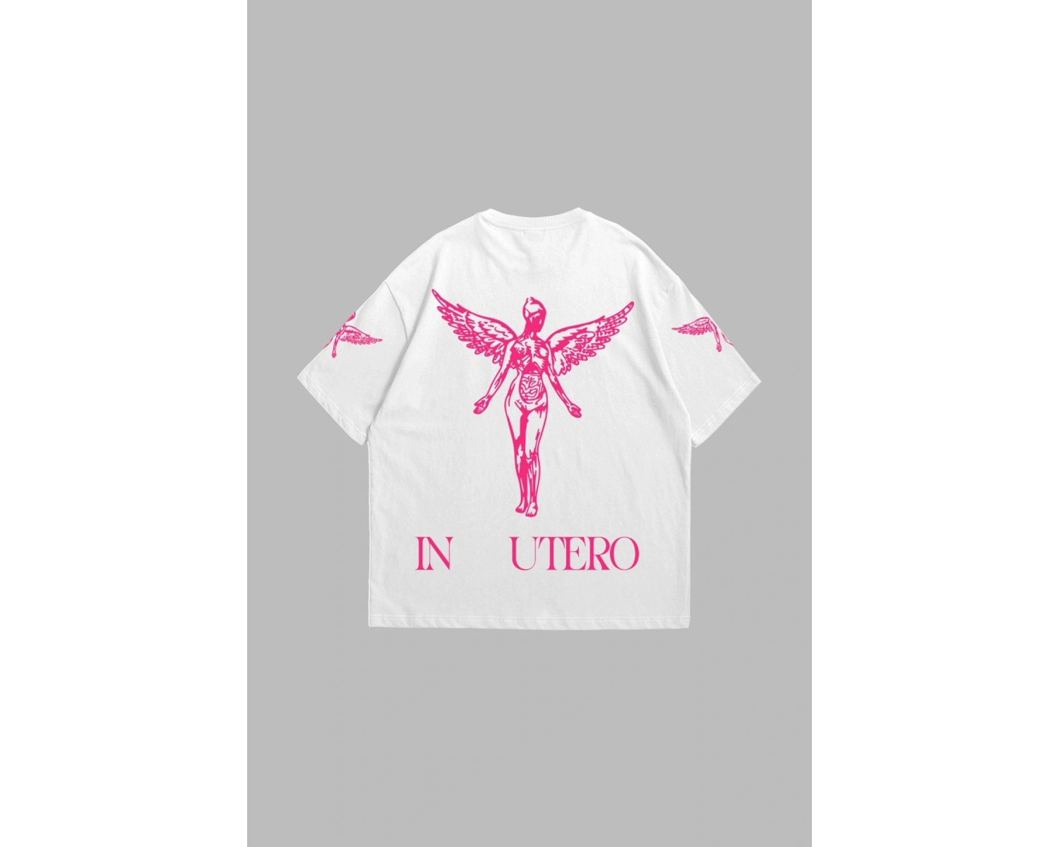 Nirvana In Utero Pembe Baskılı Oversize Unisex Beyaz