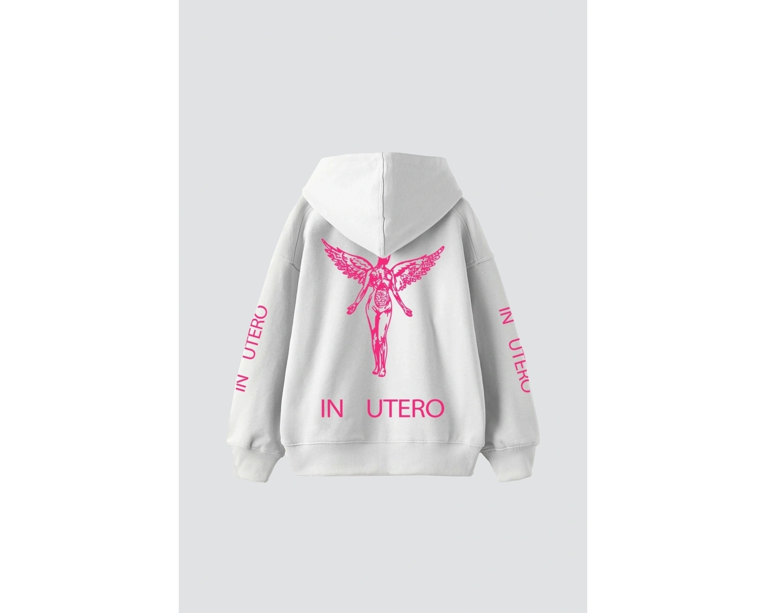 Nirvana In Utero Pembe Baskılı Oversize Unisex Beyaz
