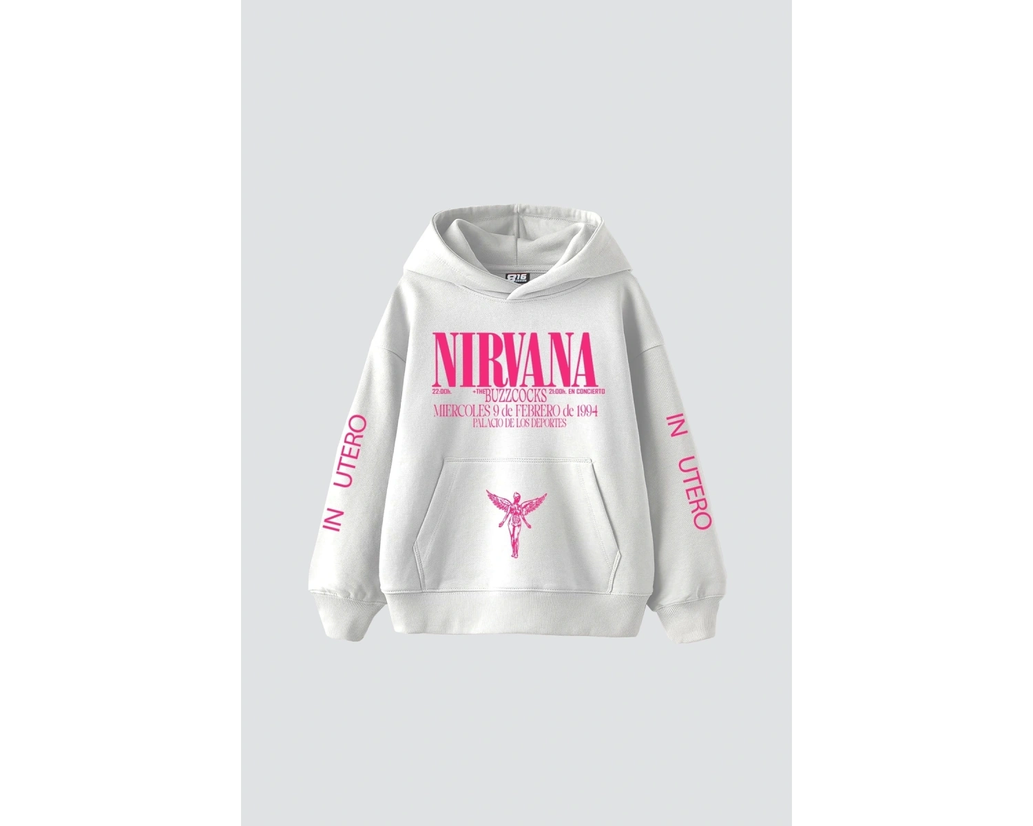 Nirvana In Utero Pembe Baskılı Oversize Unisex Beyaz